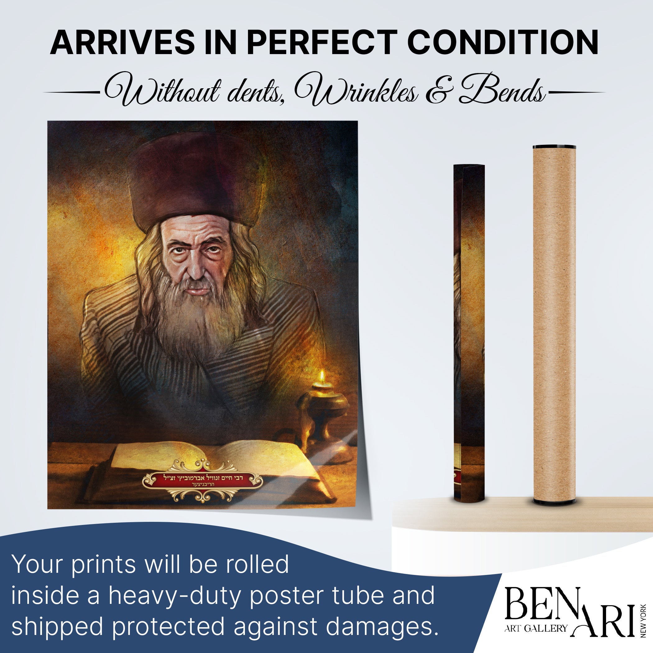 The Ribnitzer Rebbe - Unique Portrait of a Tzaddik for Sukkot, featuring a bearded man with a book, ideal for enhancing Sukkah decor.