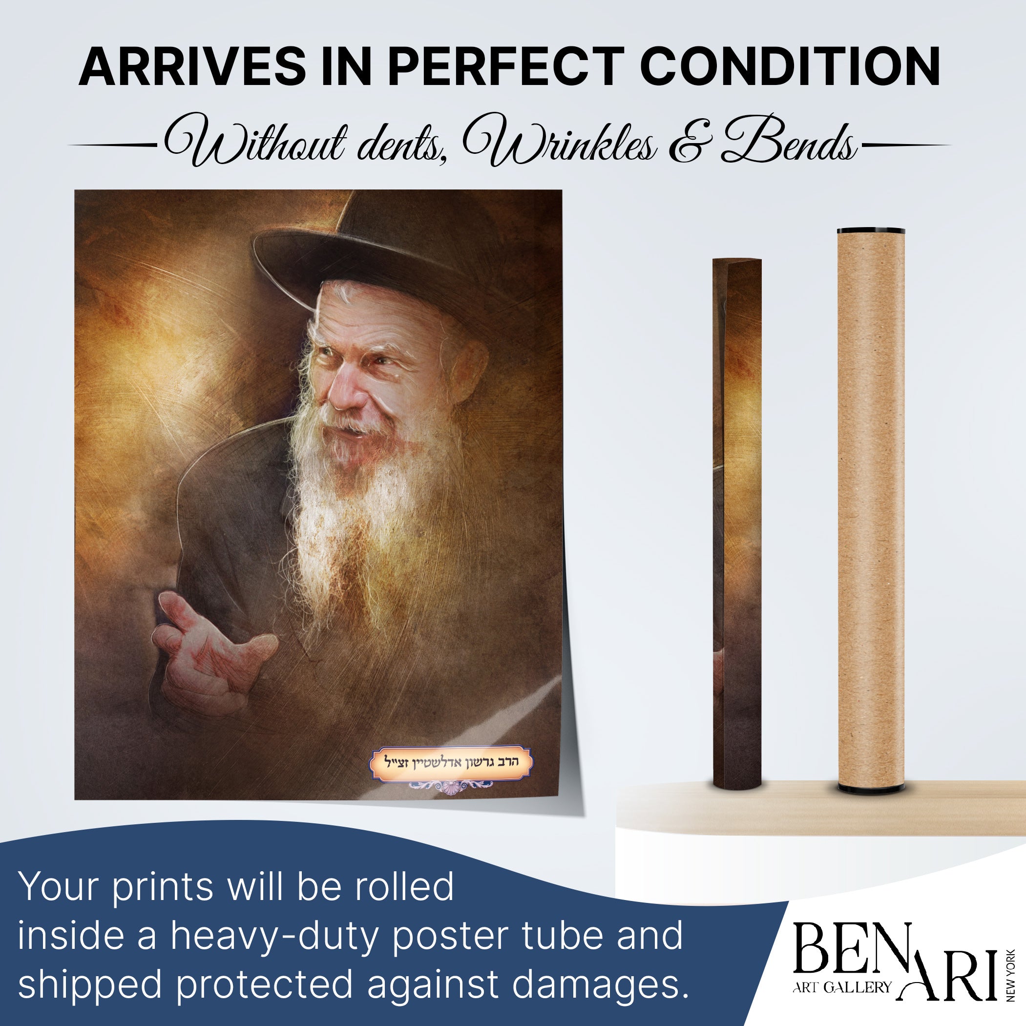 Rabbi Gershon Edelstein Portrait Poster, featuring his dignified presence, ideal for Sukkot decor. Available in various sizes and print types for lasting inspiration.