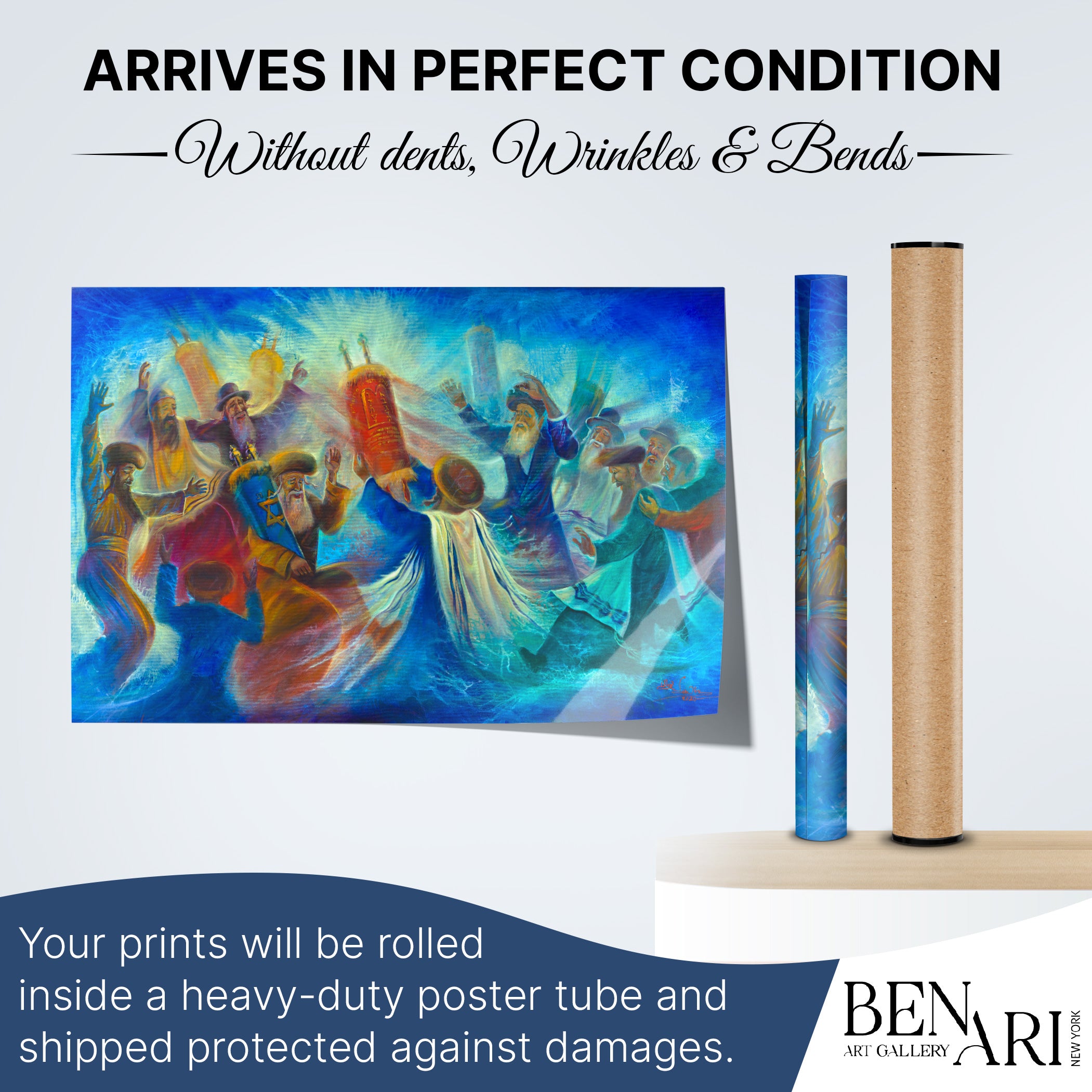 Vibrant Jewish Dancing with the Torah Poster, featuring a lively scene of people dancing, perfect for enhancing Sukkah decor.