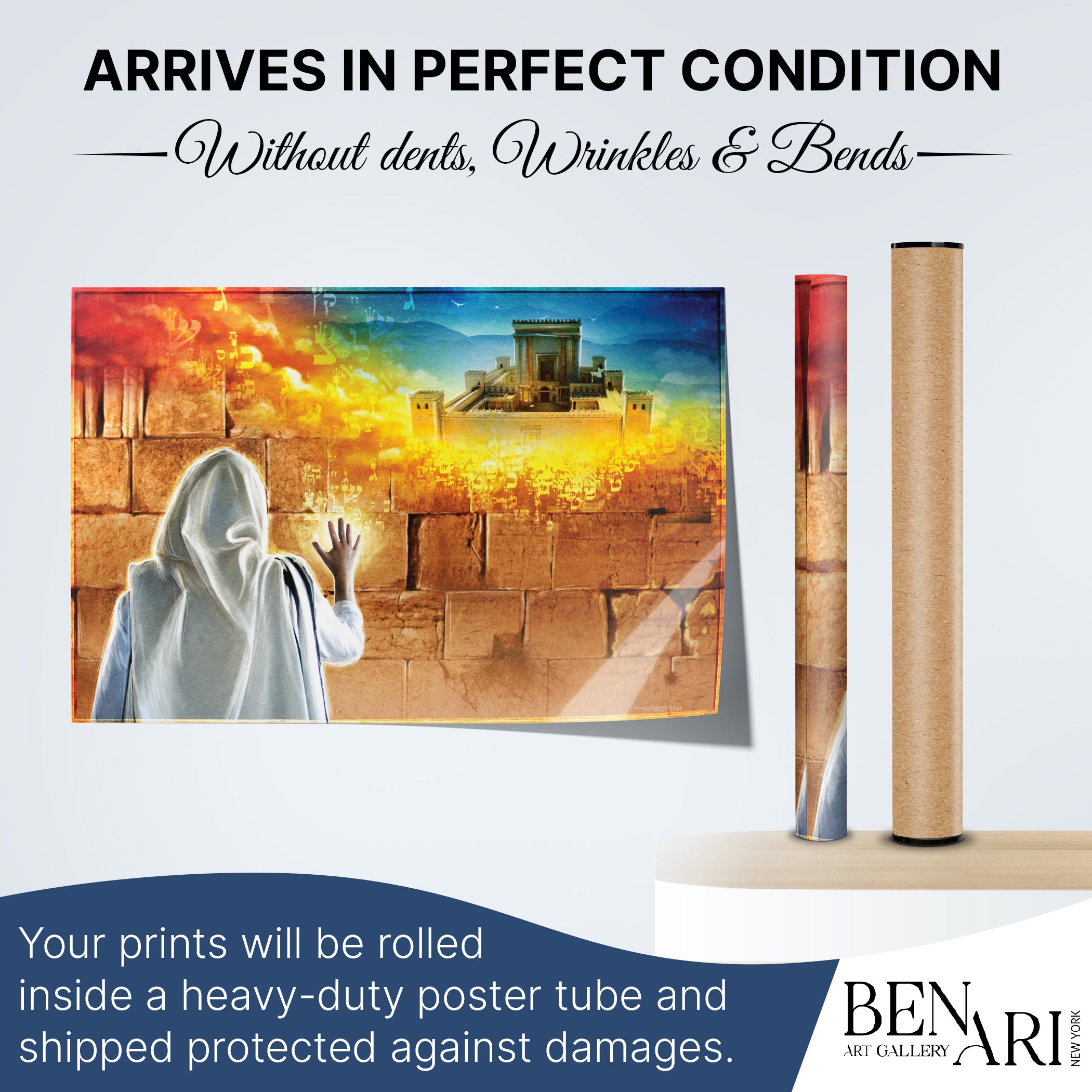 Prayer at Western Wall Poster - Jewish Devotion with Tallit in Sukkah Art: A Jewish person prays at the Western Wall, wrapped in a Tallit, symbolizing faith.