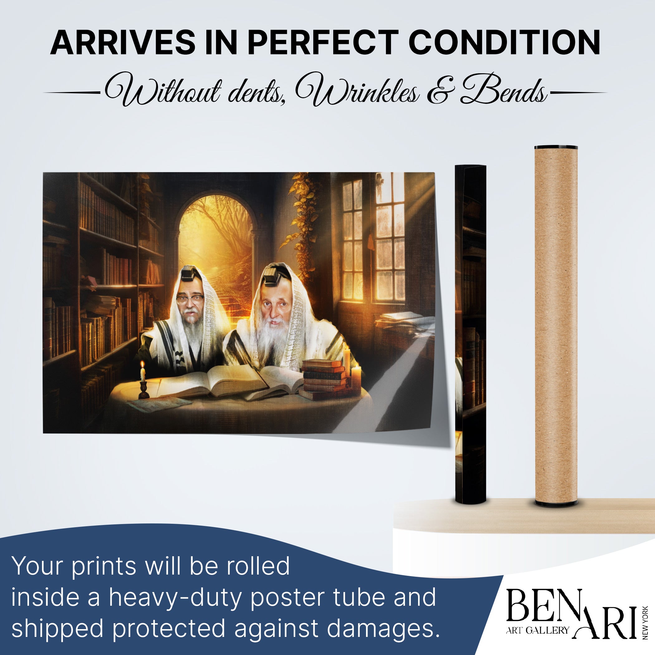 Satmar Rabbis studying Torah, perfect for holiday wall art in sukkah decoration, arrives wrinkle-free.