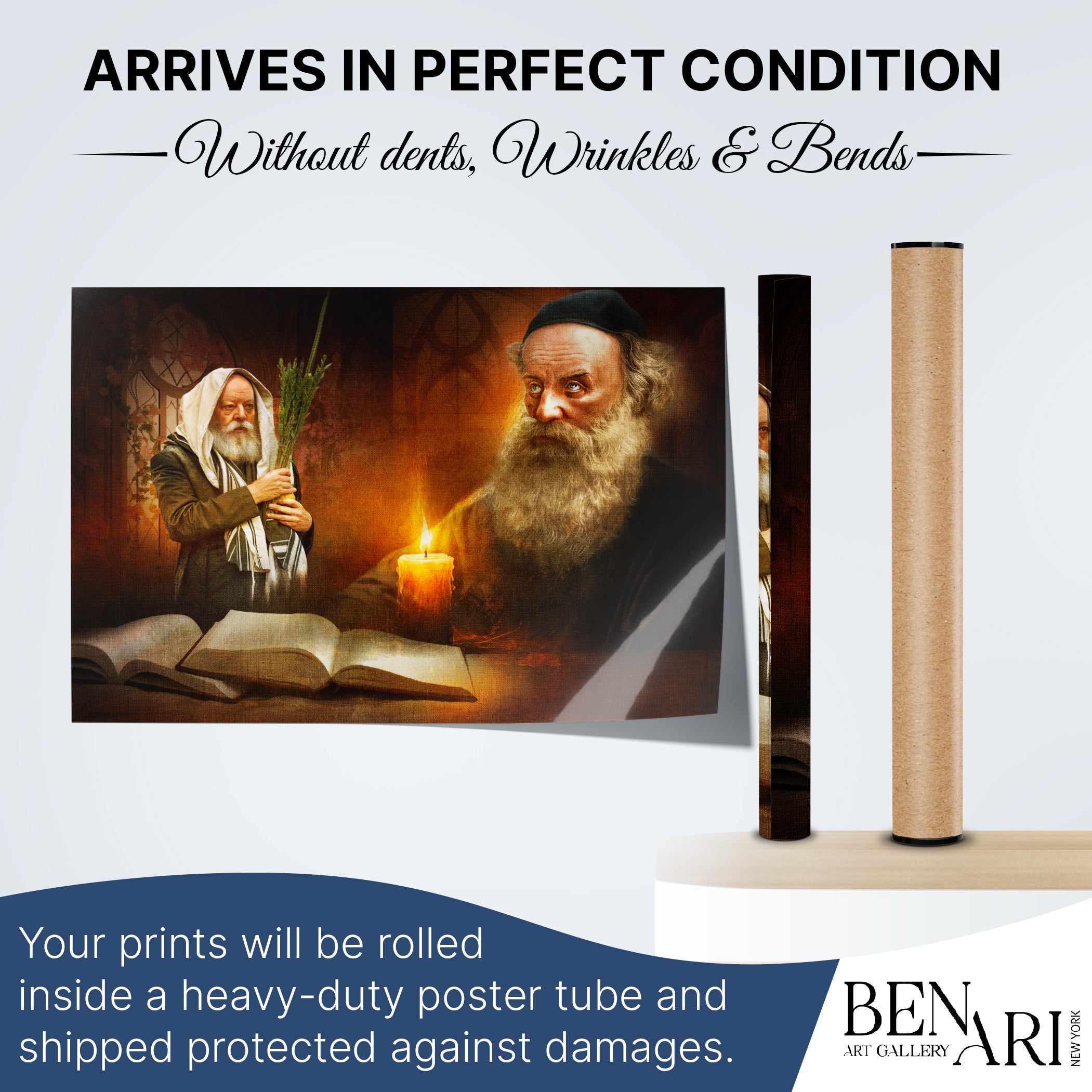 Lubavitch Rebbe Sukkah poster artwork featuring religious figures; ideal Sukkot decor and holiday wall art.