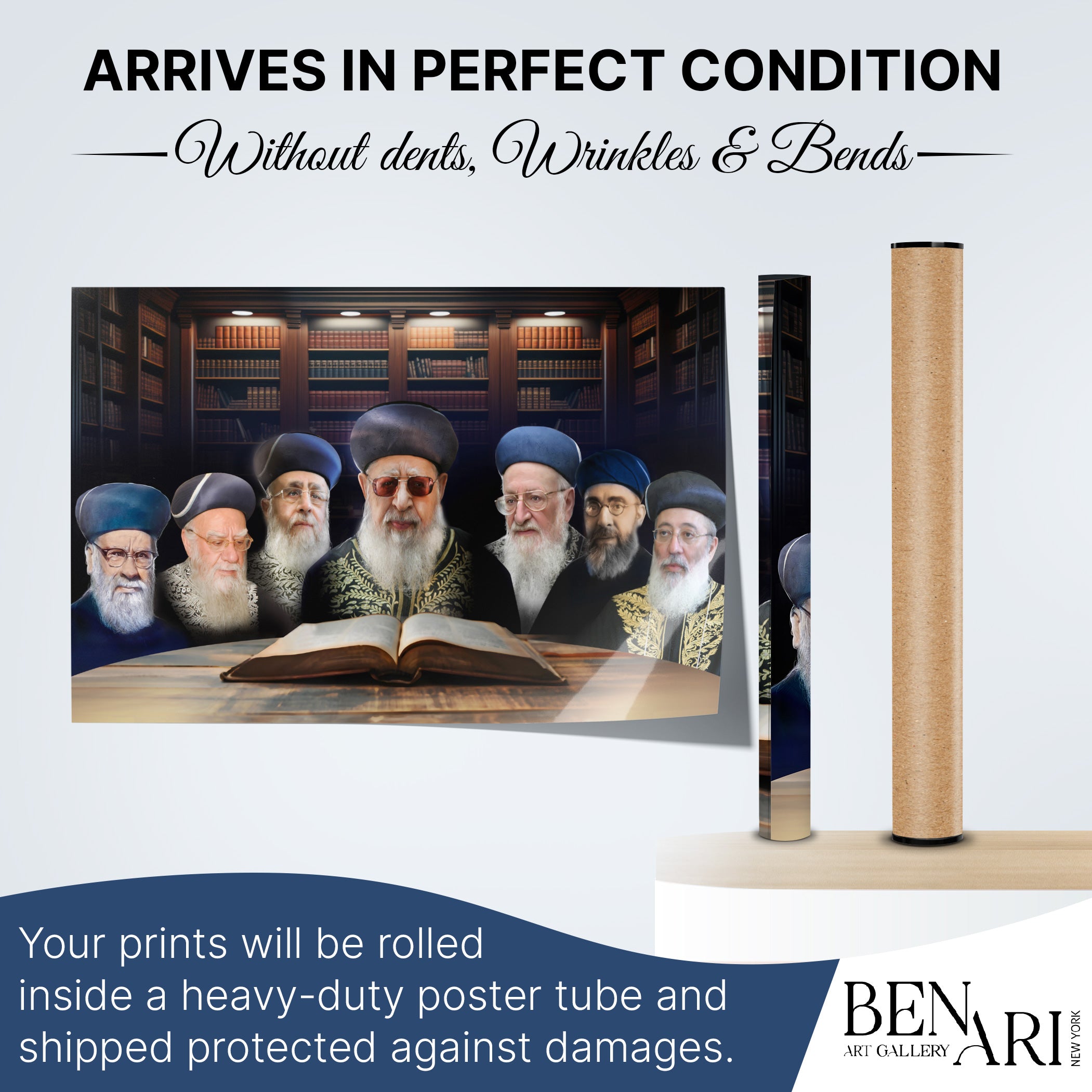 Portrait Collection of Sephardic Chief Rabbis of Israel – Alternate Design, featuring a gathering of esteemed rabbis, ideal for enhancing Sukkah décor with cultural significance.