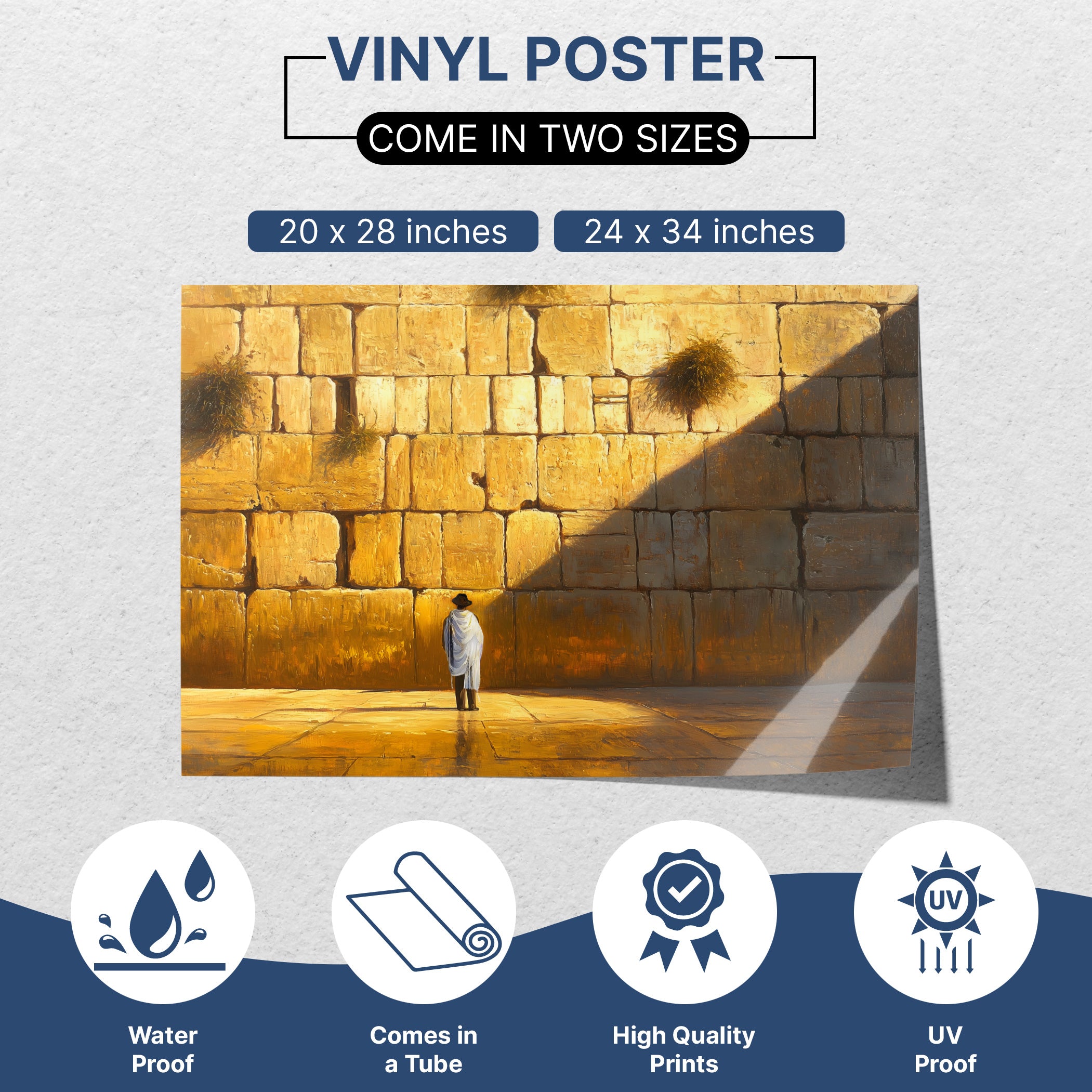 Western Wall Prayer Poster for Sukkah decoration, Sukkot decor featuring high-quality, waterproof holiday wall art.