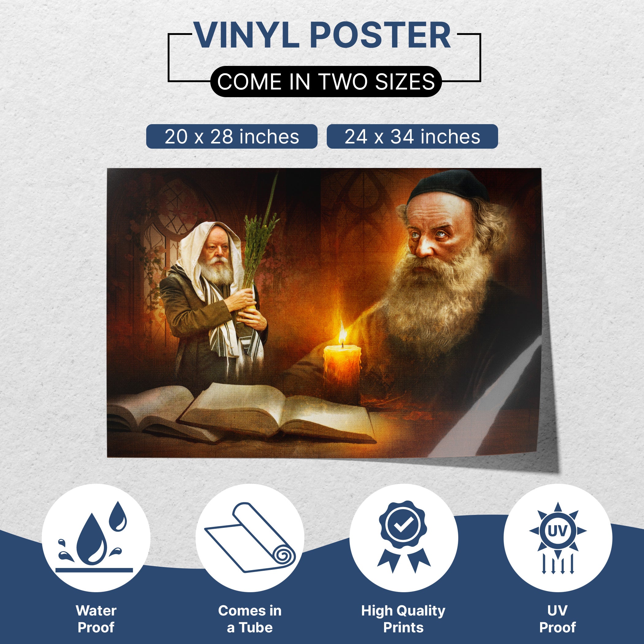 Vinyl Lubavitch Rebbe Sukkah poster featuring Baal HaTanya, perfect holiday wall art for Sukkot decor.