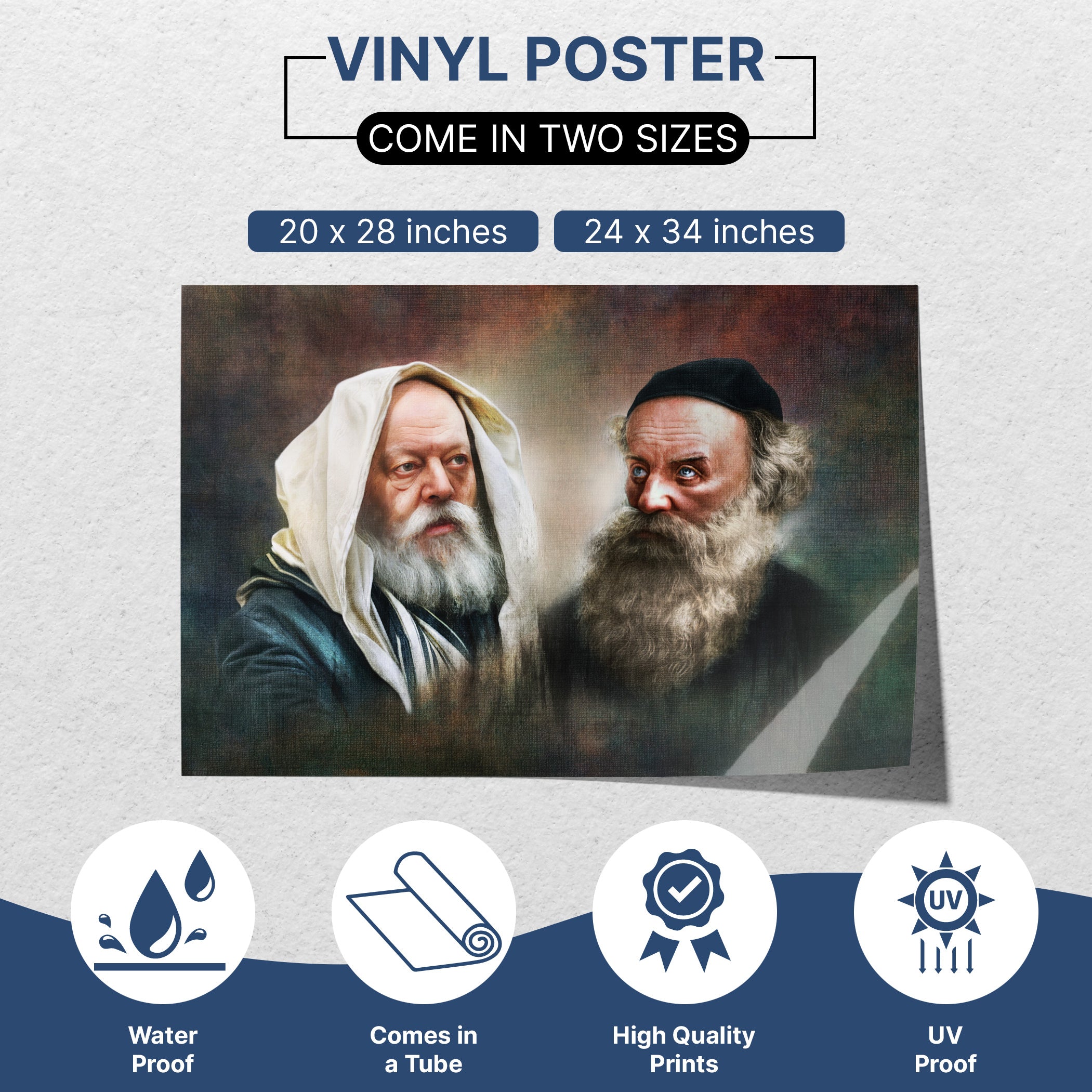 Lubavitch & Alter Rebbe Sukkah poster, Sukkot decor, available in two sizes, waterproof, UV resistant.