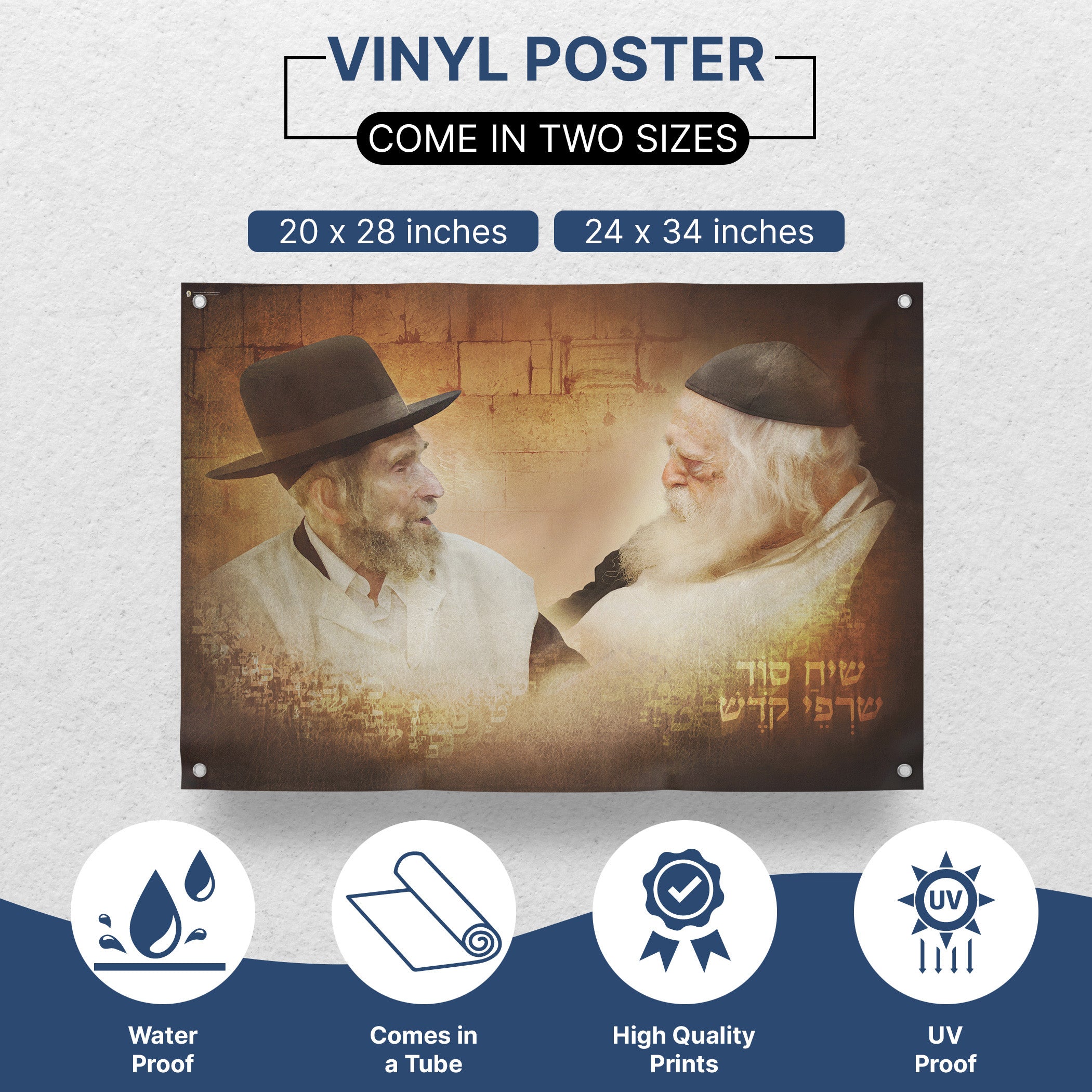 Rabbi Chaim Kanievsky & Rabbi Shteinman Portrait Poster - Distinguished Sukkah Decor featuring two men in hats, ideal for enhancing Jewish spiritual ambiance.