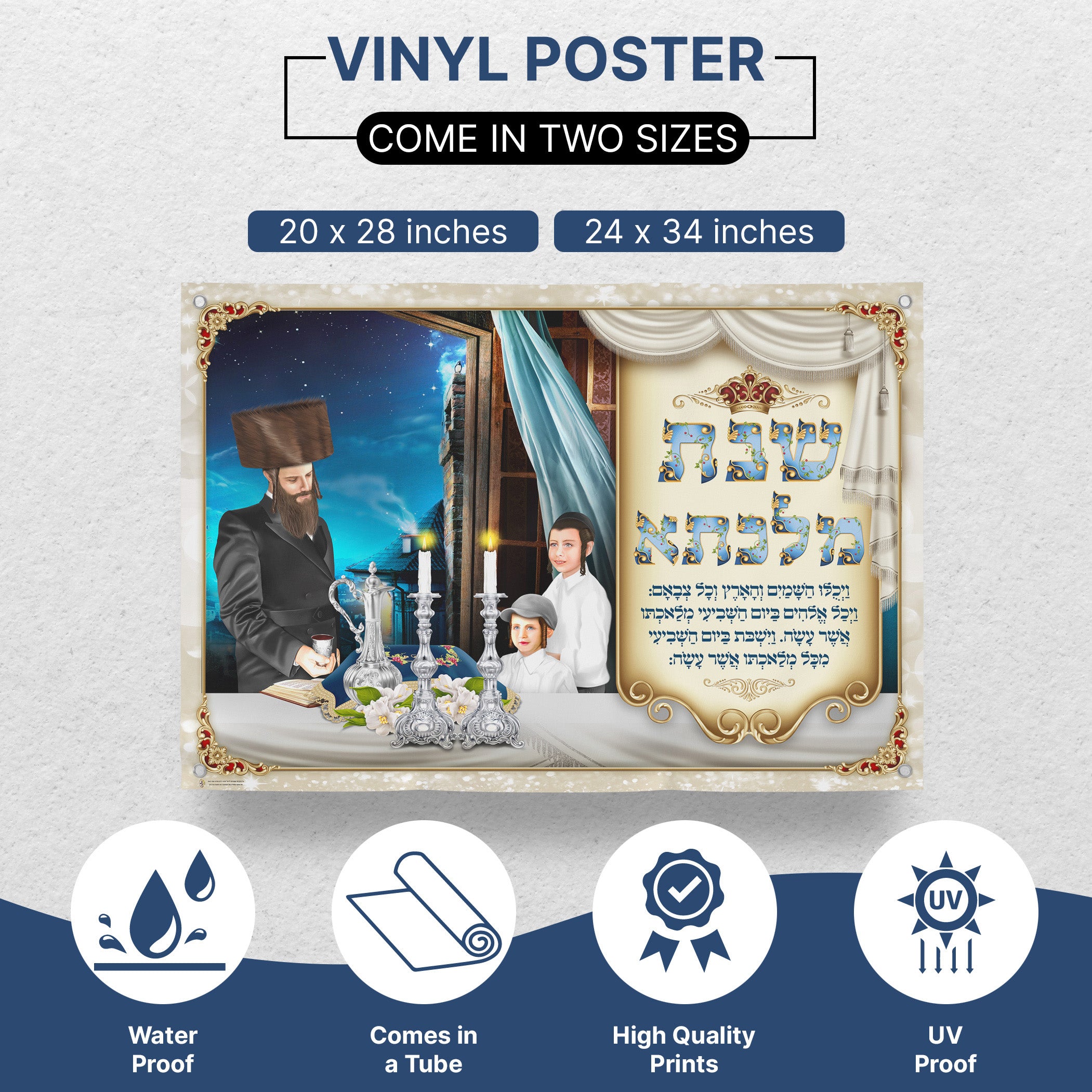 Chasidic Family Lighting Shabbat Candles Poster - Heartwarming Sukkah Art, featuring a serene family moment, ideal for enhancing spiritual ambiance.