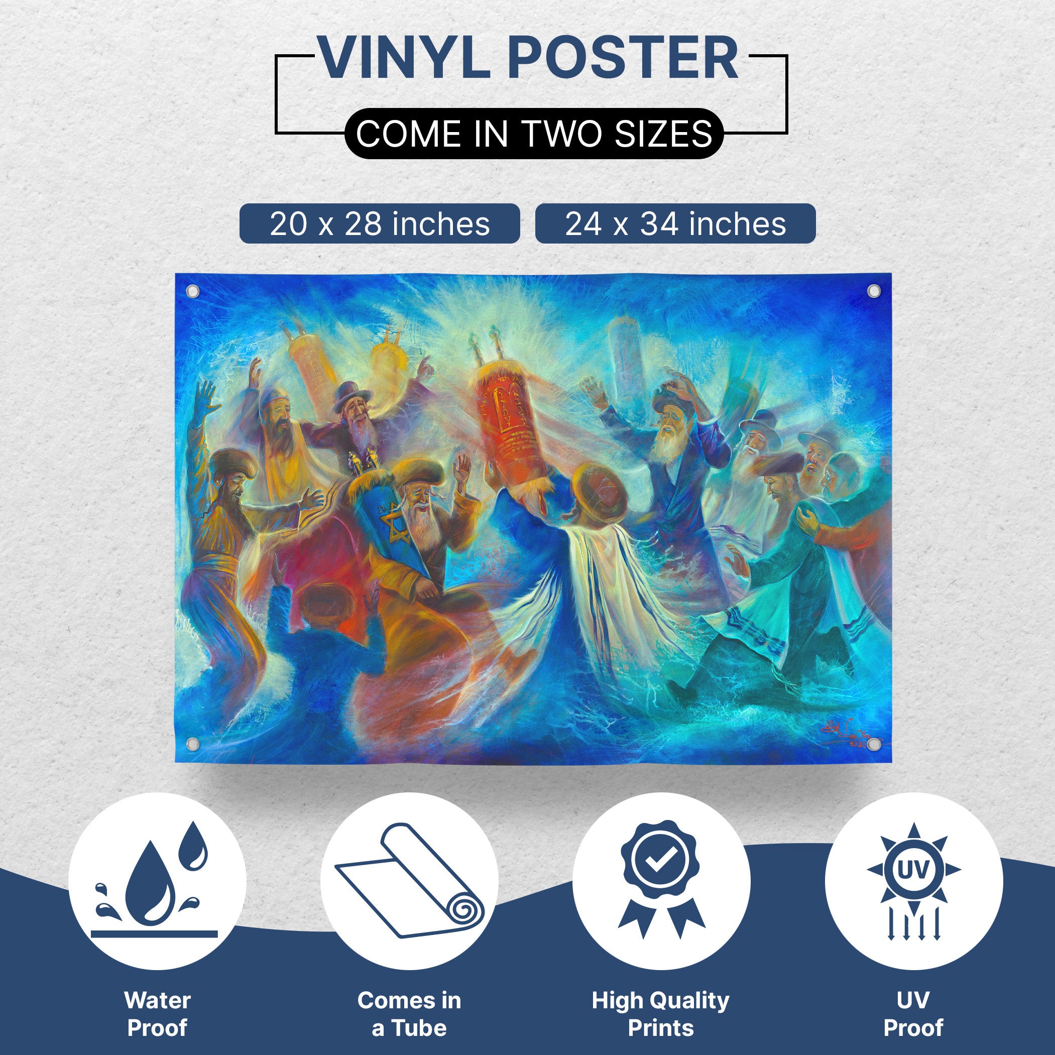 Vibrant Jewish Dancing with the Torah Poster, featuring lively celebration artwork, perfect for Sukkah decor and capturing the joyous essence of Jewish tradition.