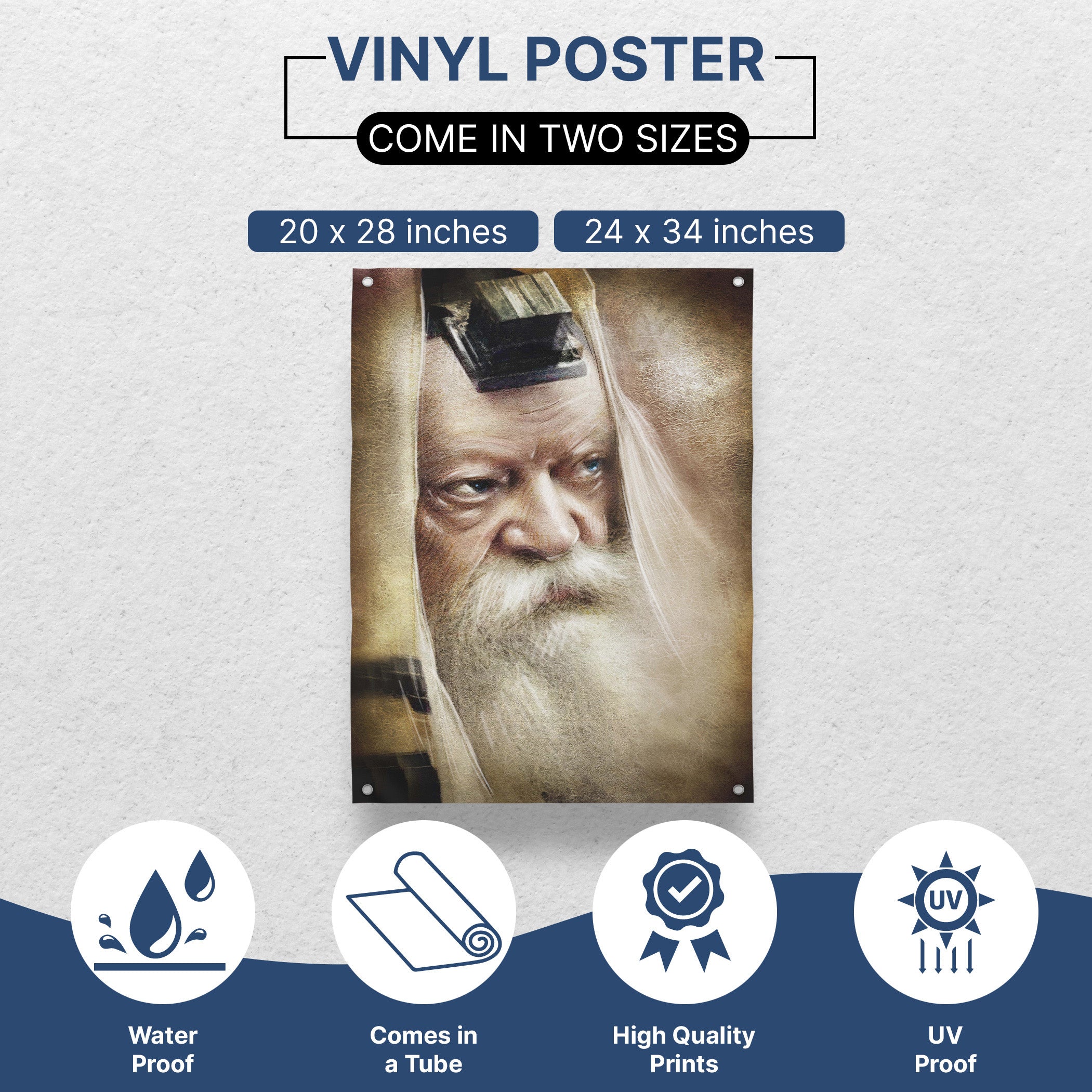 Lubavitch Rebbe in Tefillin - Revered Rabbi Portrait for Sukkot, capturing spiritual devotion, perfect for enhancing your sukkah with meaningful Jewish art.