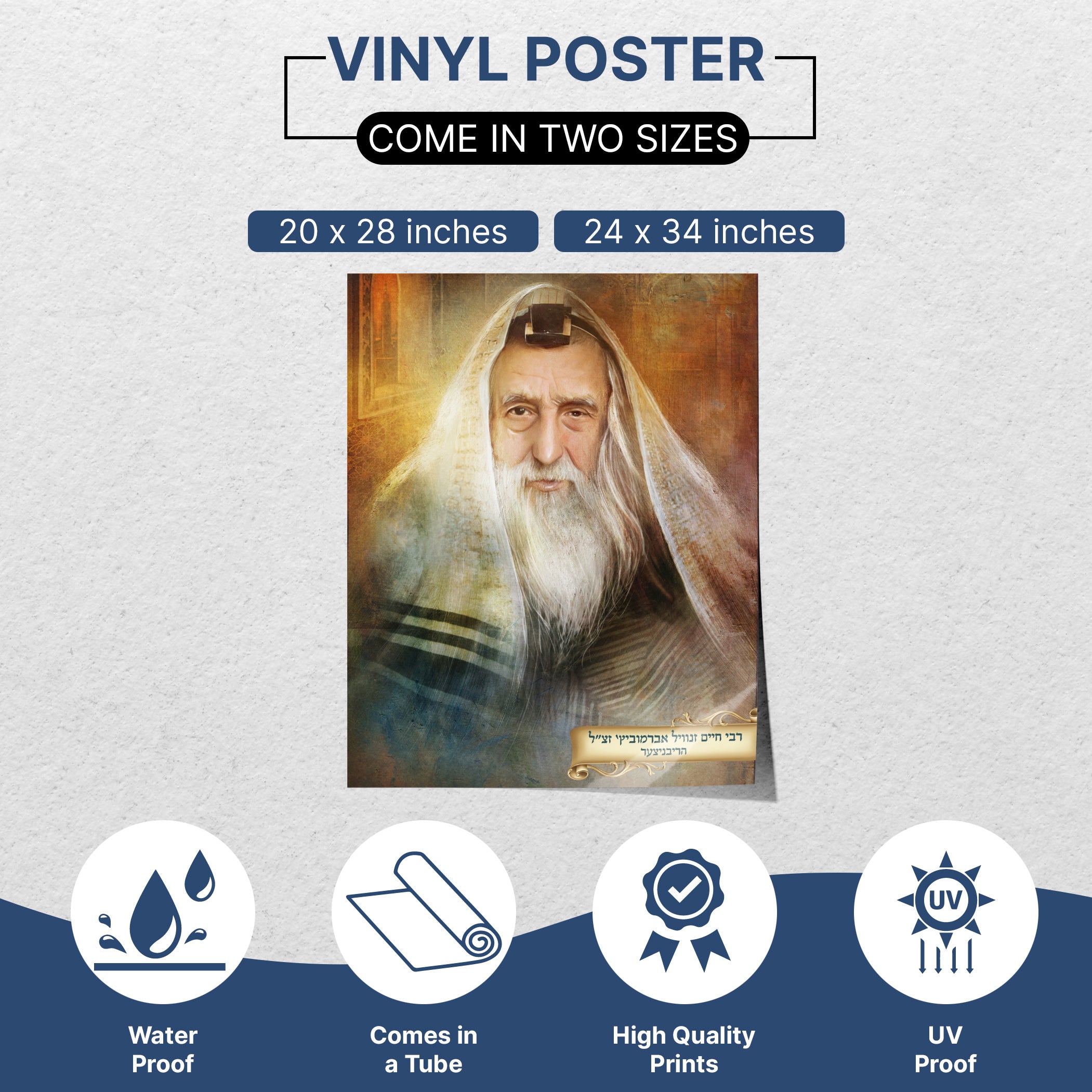 Ribnitzer Rebbe's Spiritual Essence - Second Edition Sukkot Poster featuring a bearded man, ideal for enhancing sukkah decor with Chassidic heritage and spiritual depth.