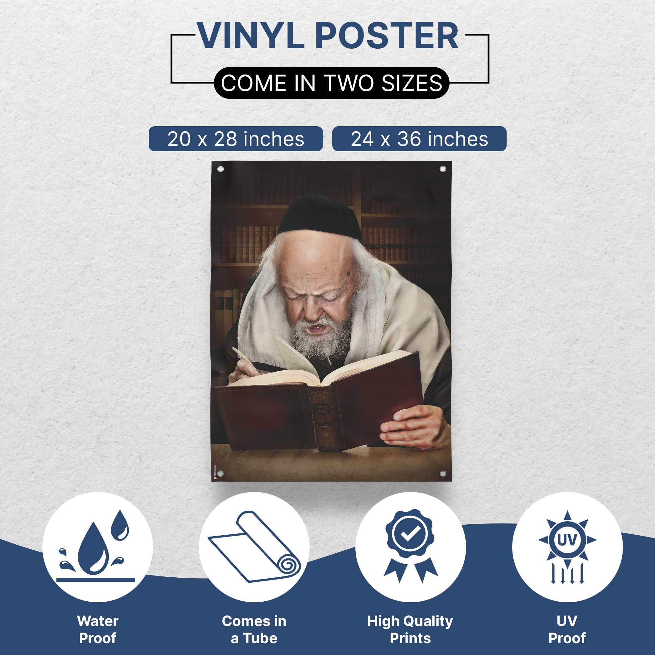 Rabbi Eliashiv Torah Study Poster - Revered Scholar Artwork shows Rabbi Eliashiv deeply engaged in Torah study, ideal for inspiring Sukkot decorations.
