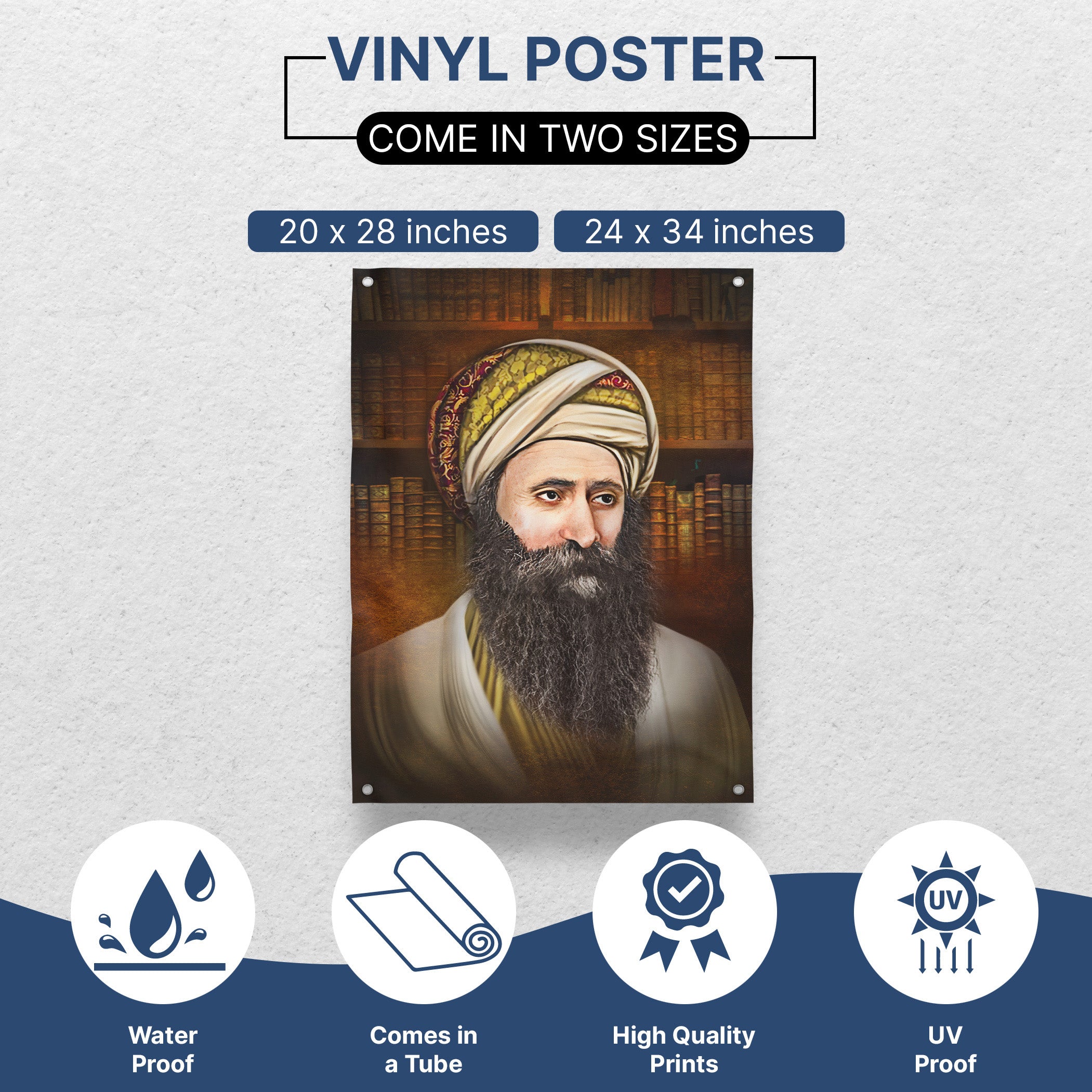 Rabbi Yosef Chaim's Legacy - Third Edition Sukkot Portrait, featuring a bearded man with a turban, enhancing Sukkah decor with spiritual and artistic depth.