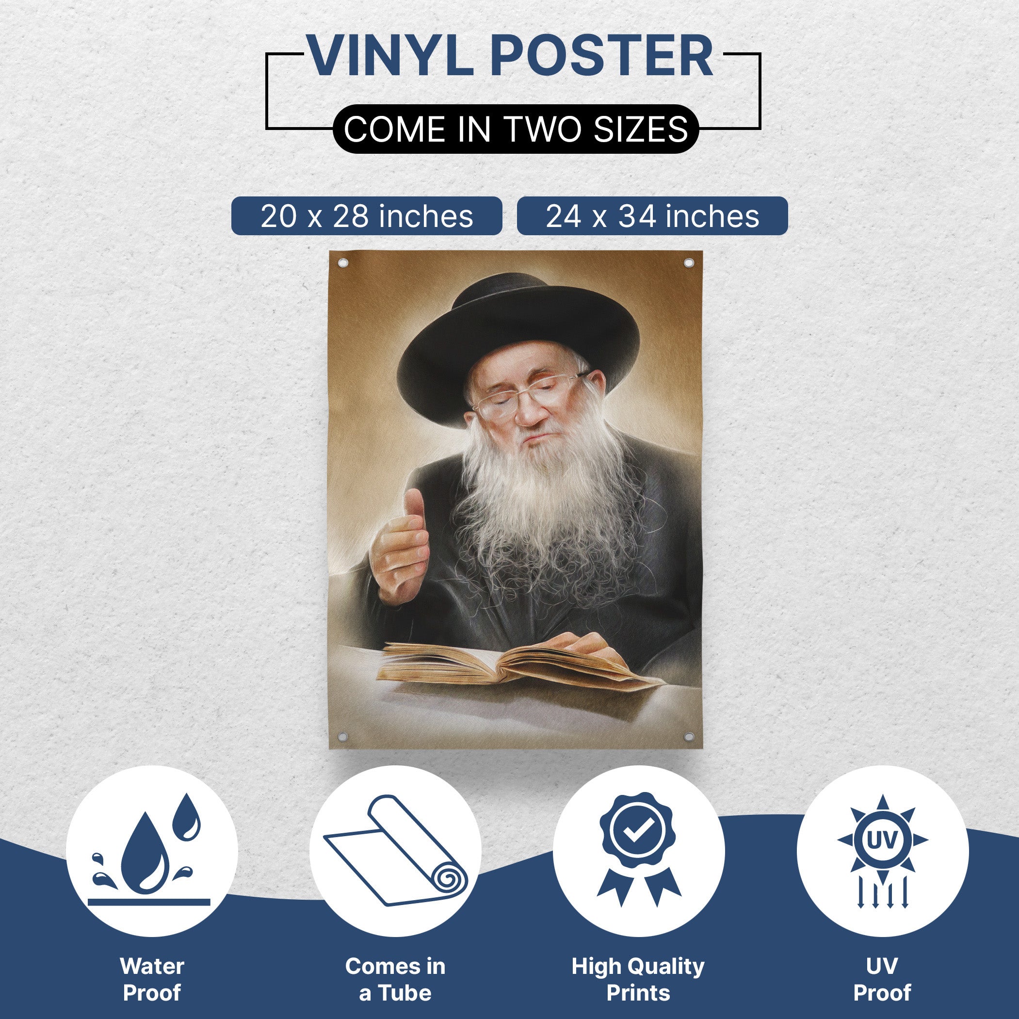 Rabbi Dov Yaffe Portrait - Artistic Tribute for Sukkot, depicting Rabbi with beard and hat, ideal for enhancing your Sukkah decor with spiritual depth.