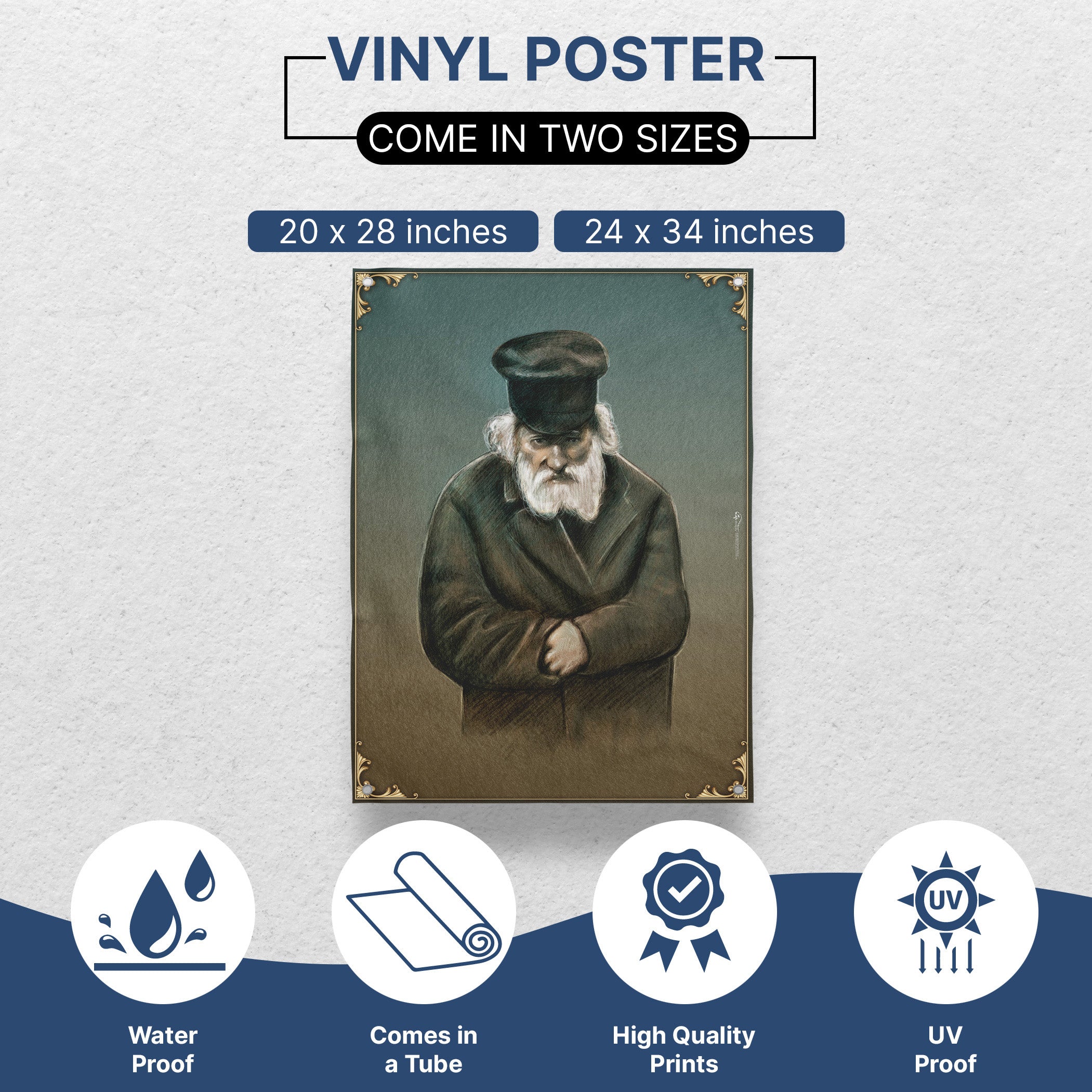 Chofetz Chaim Artistic Portrait - Ethical Wisdom for Sukkot: An inspiring poster of a bearded man, enhancing Sukkot decor with spiritual reflection and ethical teachings.