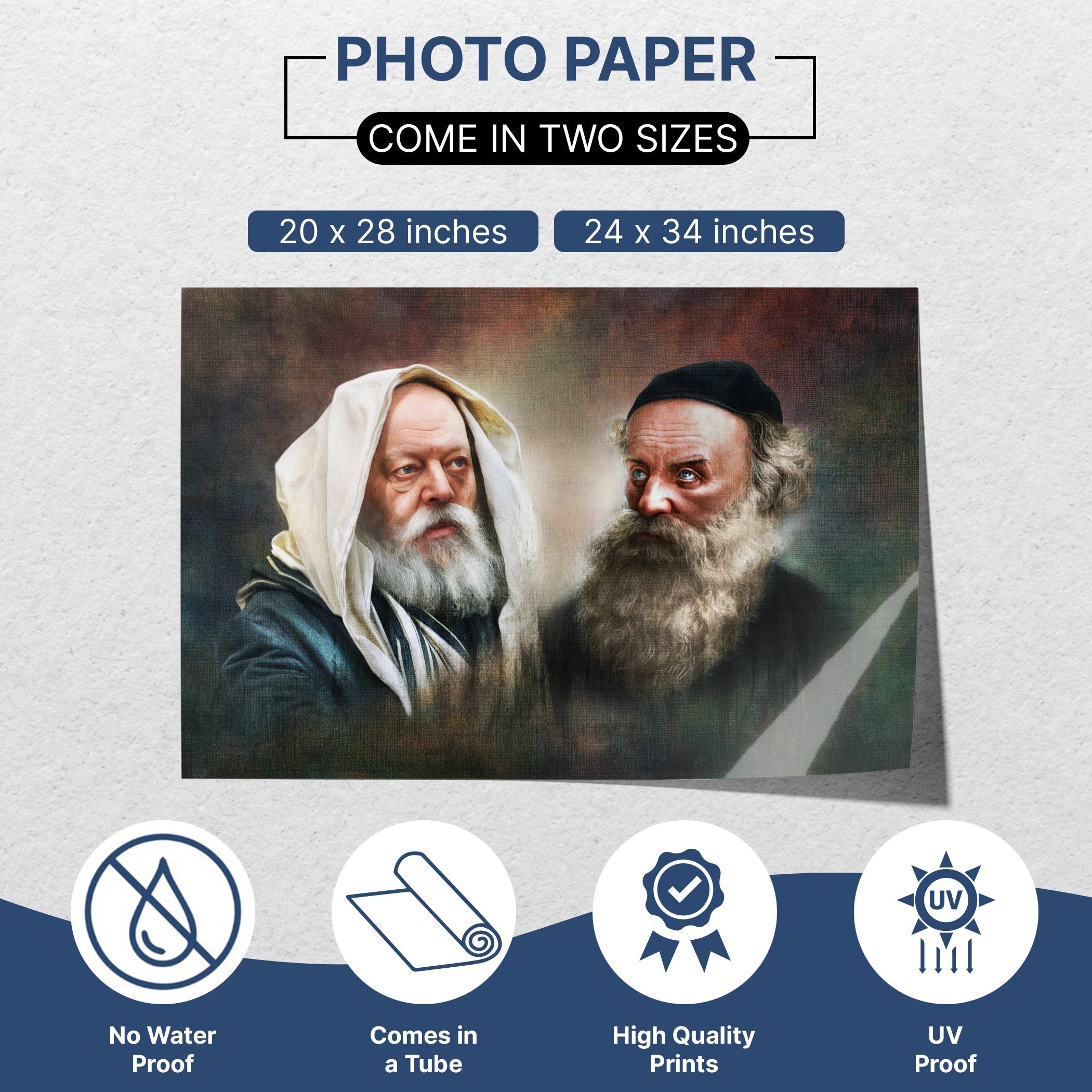 Lubavitch & Alter Rebbe Sukkah poster for Sukkot decor, available in two sizes.