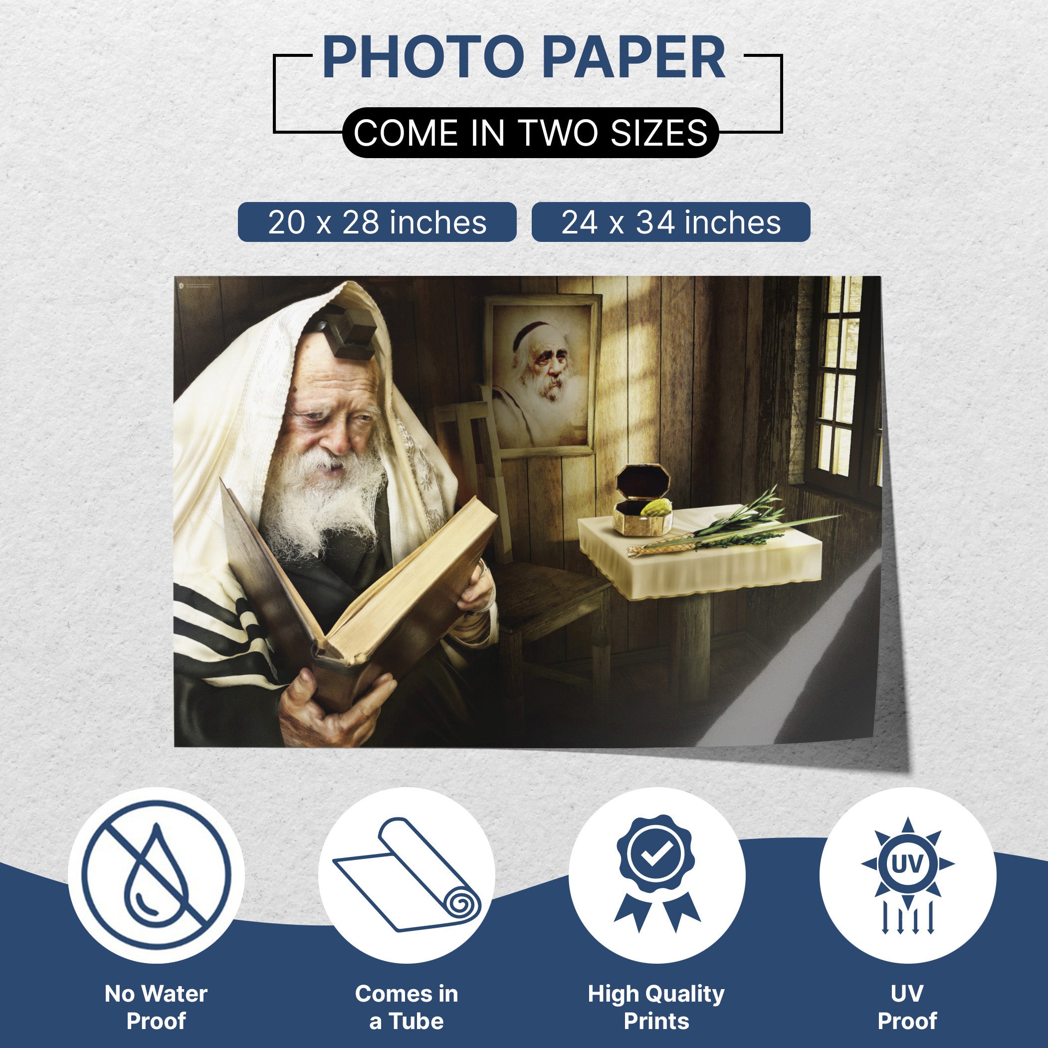 Rabbi Chaim Kanievsky – A Portrait of Wisdom for Sukkot, featuring the Rabbi reading, ideal for enhancing your Sukkah decor with spiritual reverence.