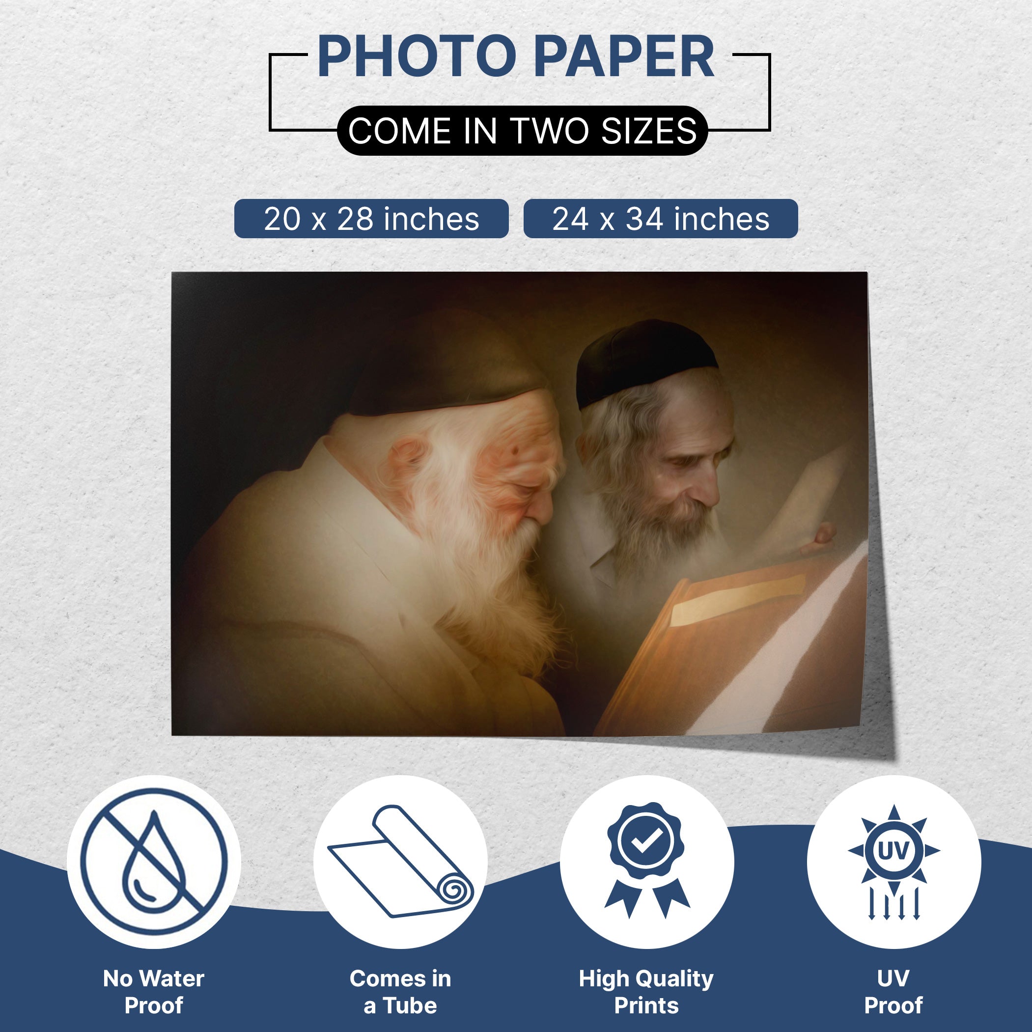 Rabbis Kanyevsky & Shteinman Sukkah Poster depicting the rabbis engaged in Torah study, ideal for enhancing Sukkot decor with wisdom and spirituality.