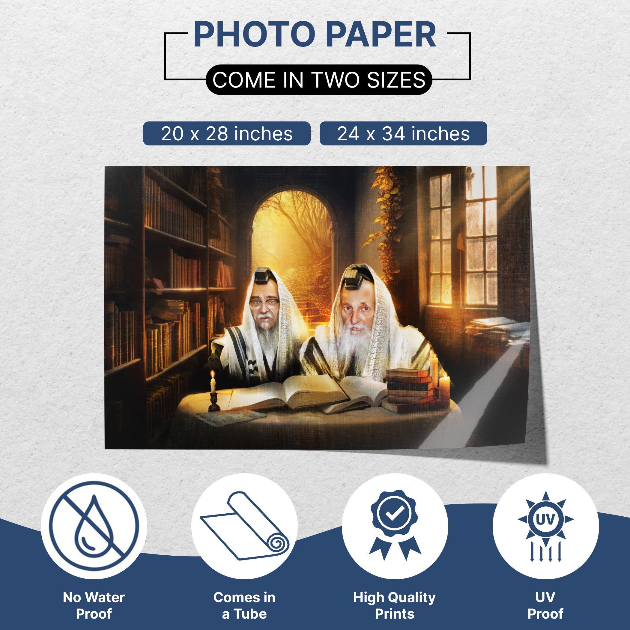 Satmar Rabbis Torah study artwork for Sukkah decoration, available in two sizes; ideal Sukkot decor.