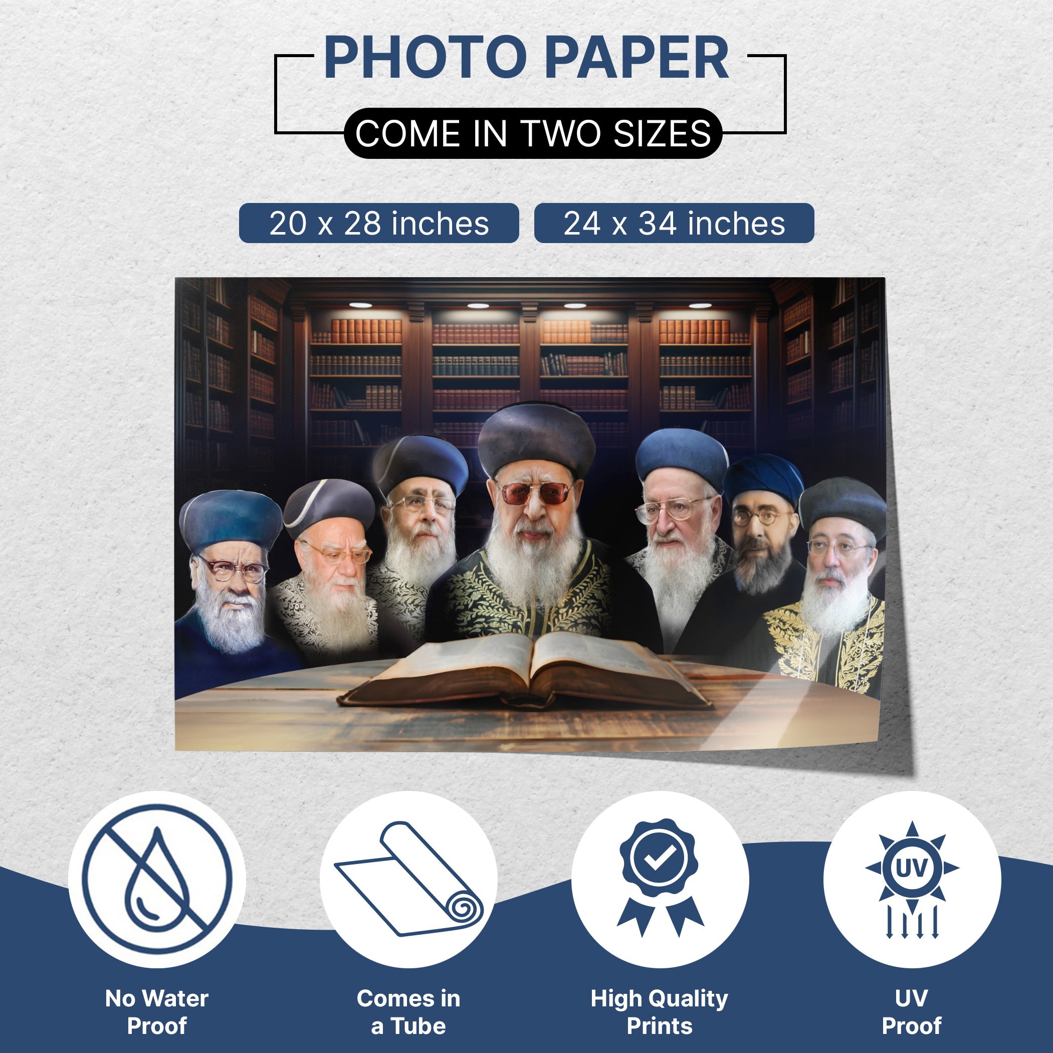 Portrait Collection of Sephardic Chief Rabbis of Israel – Alternate Design, showcasing esteemed leaders in artistic style, ideal for enhancing Sukkah decoration with spiritual inspiration.