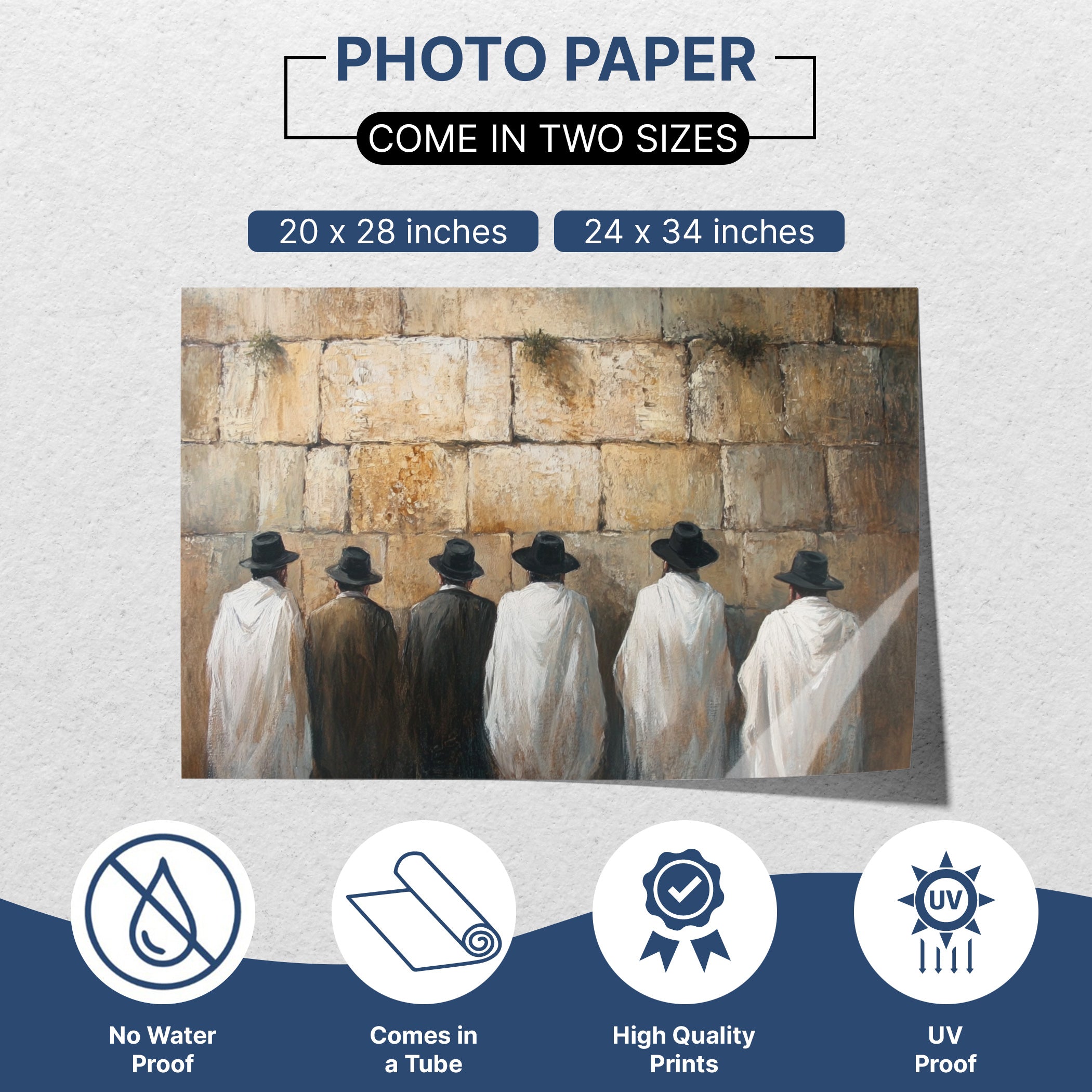 Western Wall Sukkah poster featuring praying Jews, perfect for Sukkot decor and holiday wall art.