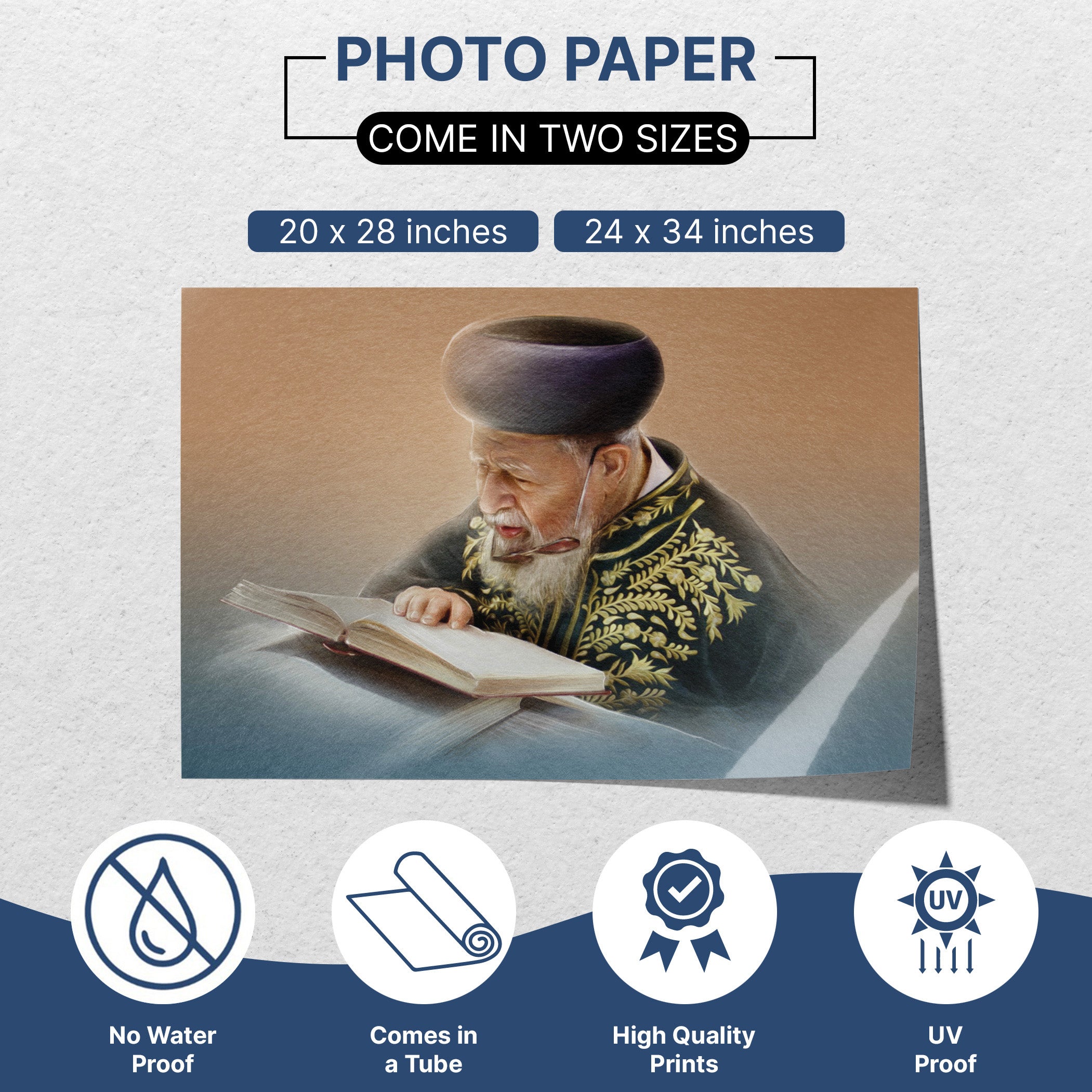 Rabbi Ovadia Yosef in Torah Study - Artistic Insight Poster, featuring a portrait of Rabbi Yosef engrossed in Torah, ideal for Sukkah decoration.