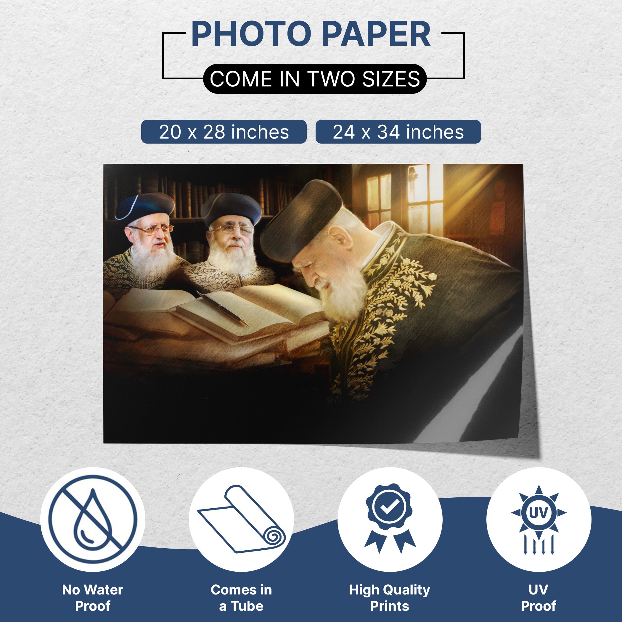 Sukkah Décor Poster: Rabbi Ovadia Yosef & Sons immersed in Torah study, perfect for enriching Sukkot celebrations with waterproof, UV-proof materials.