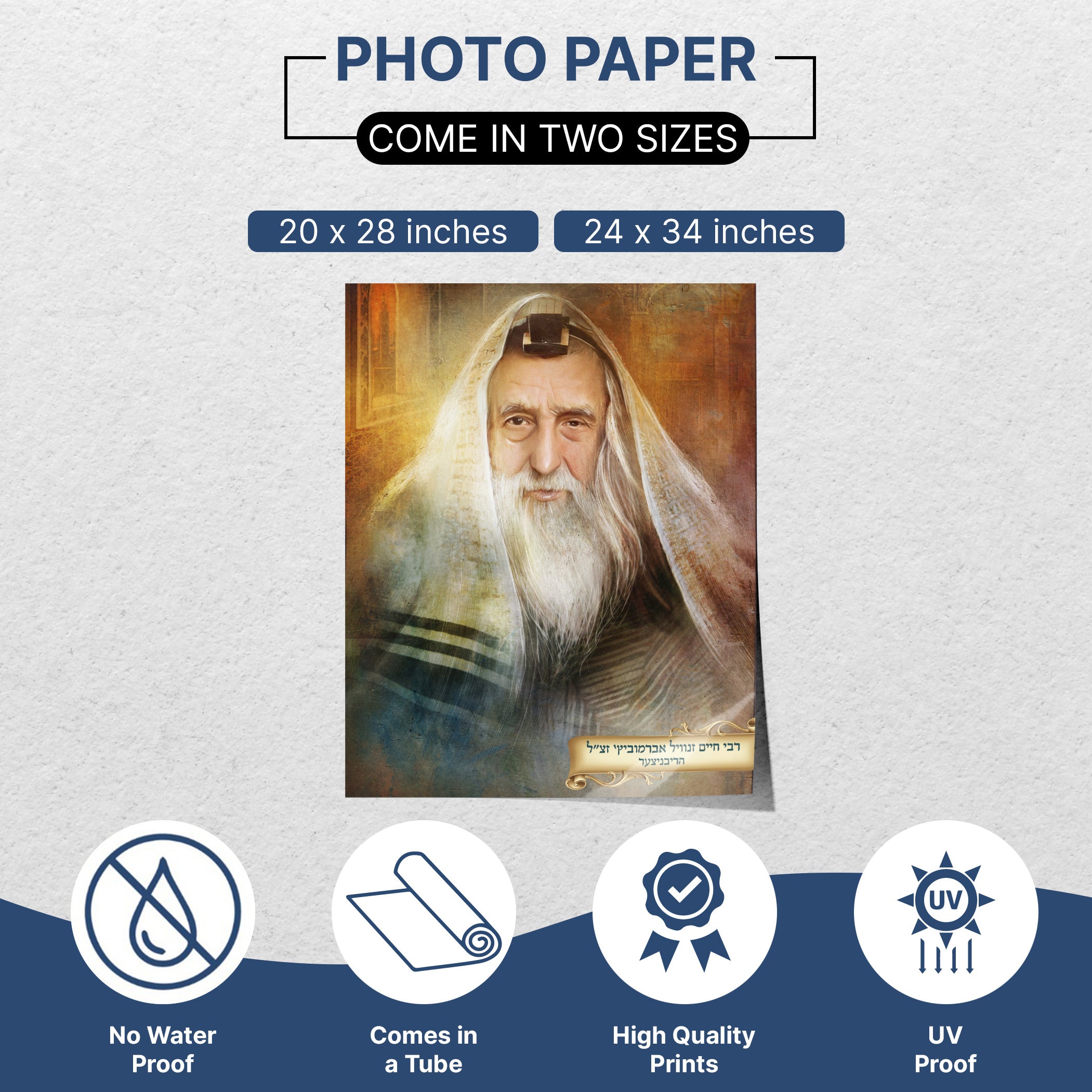 Ribnitzer Rebbe's Spiritual Essence - Second Edition Sukkot Poster showcasing the Rebbe with a white beard, ideal for enhancing sukkah decor with Chassidic heritage.