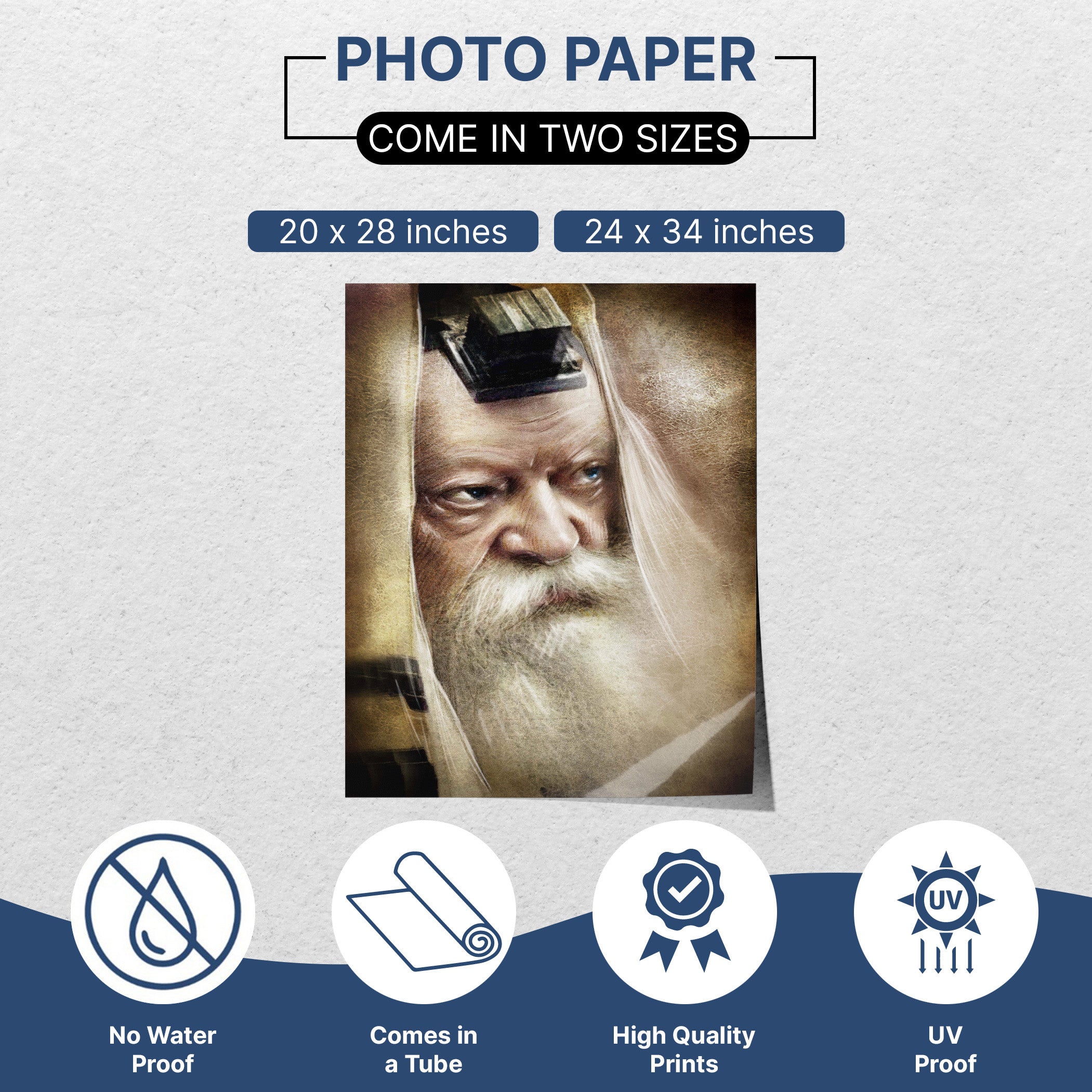 Lubavitch Rebbe in Tefillin - Revered Rabbi Portrait for Sukkot, showcasing the Rebbe's spiritual devotion, ideal for enhancing your Sukkah decor with meaningful Jewish art.