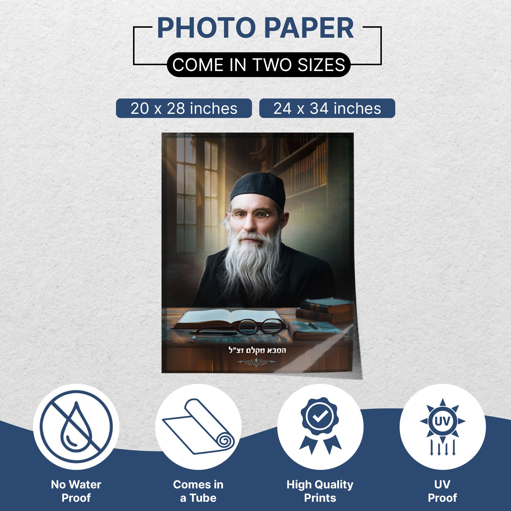 Sukkah Decoration – Portrait of Saba of Kelem in various materials and sizes, featuring Rabbi Simcha Zissel Ziv's detailed portrait, perfect for enhancing Sukkot celebrations.