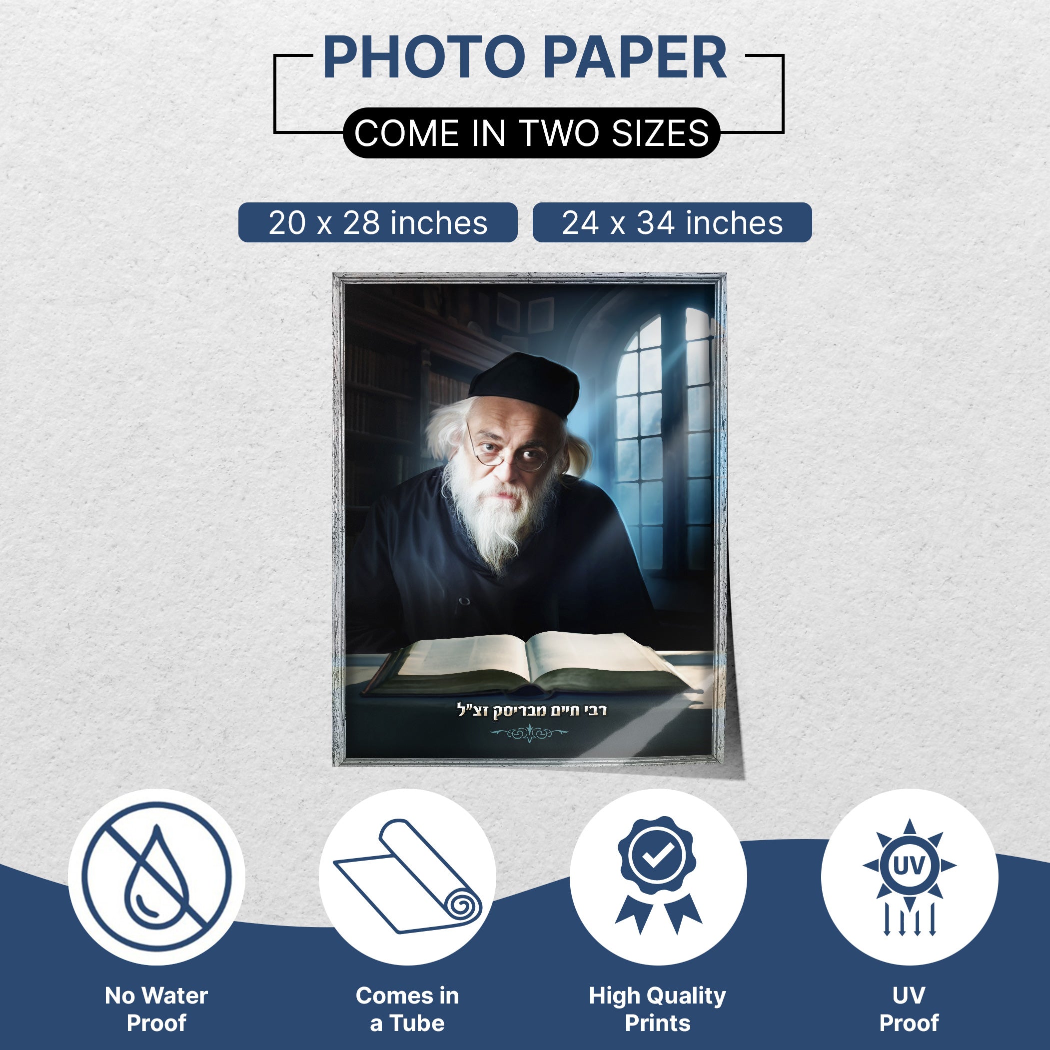 Sukkah Decoration – Portrait of Rabbi Chaim of Brisk in various sizes and materials; perfect for enhancing your Sukkot celebration with tradition and reverence.