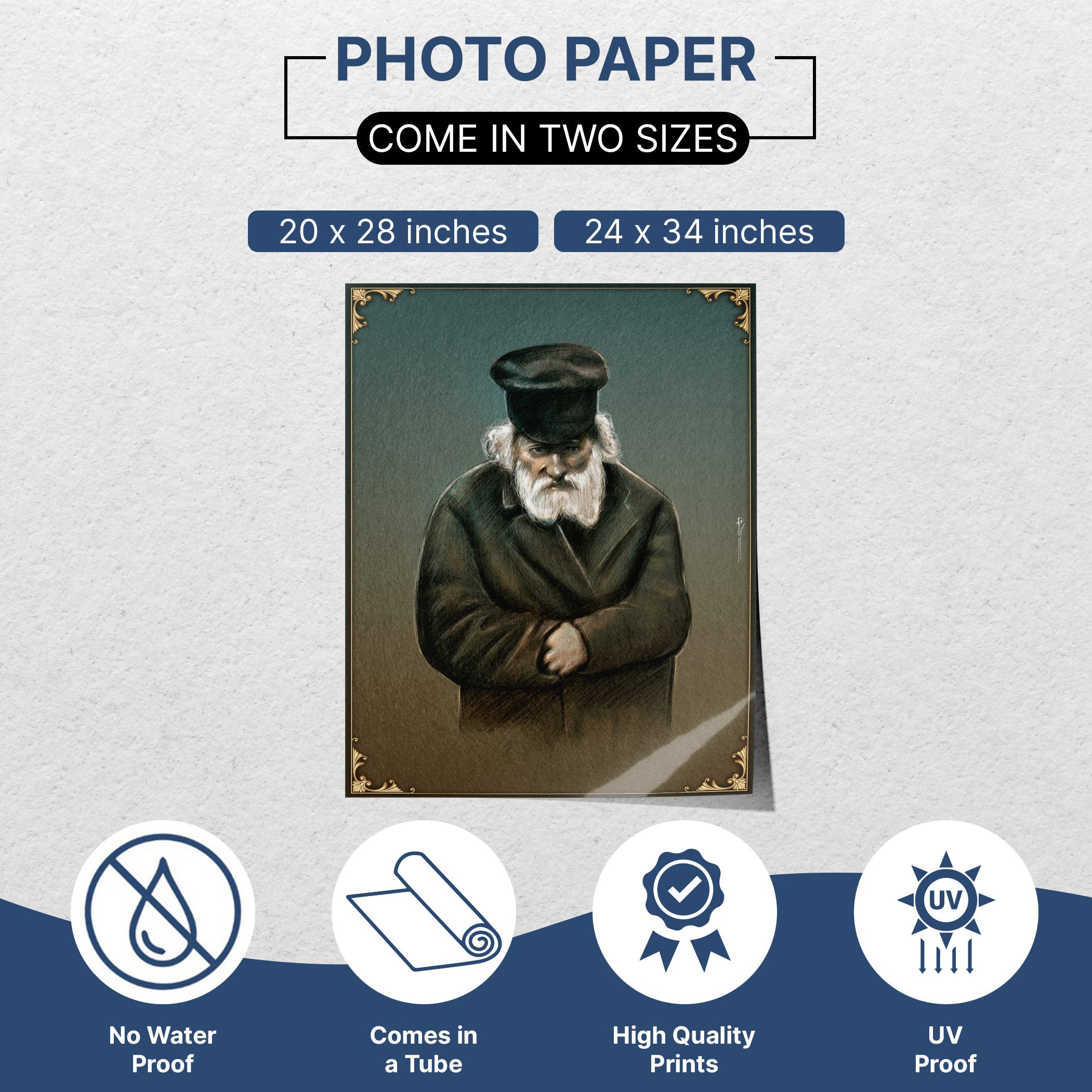 Chofetz Chaim Artistic Portrait - Ethical Wisdom for Sukkot, featuring a bearded man in a hat, ideal for enhancing Sukkah decor with spiritual depth.