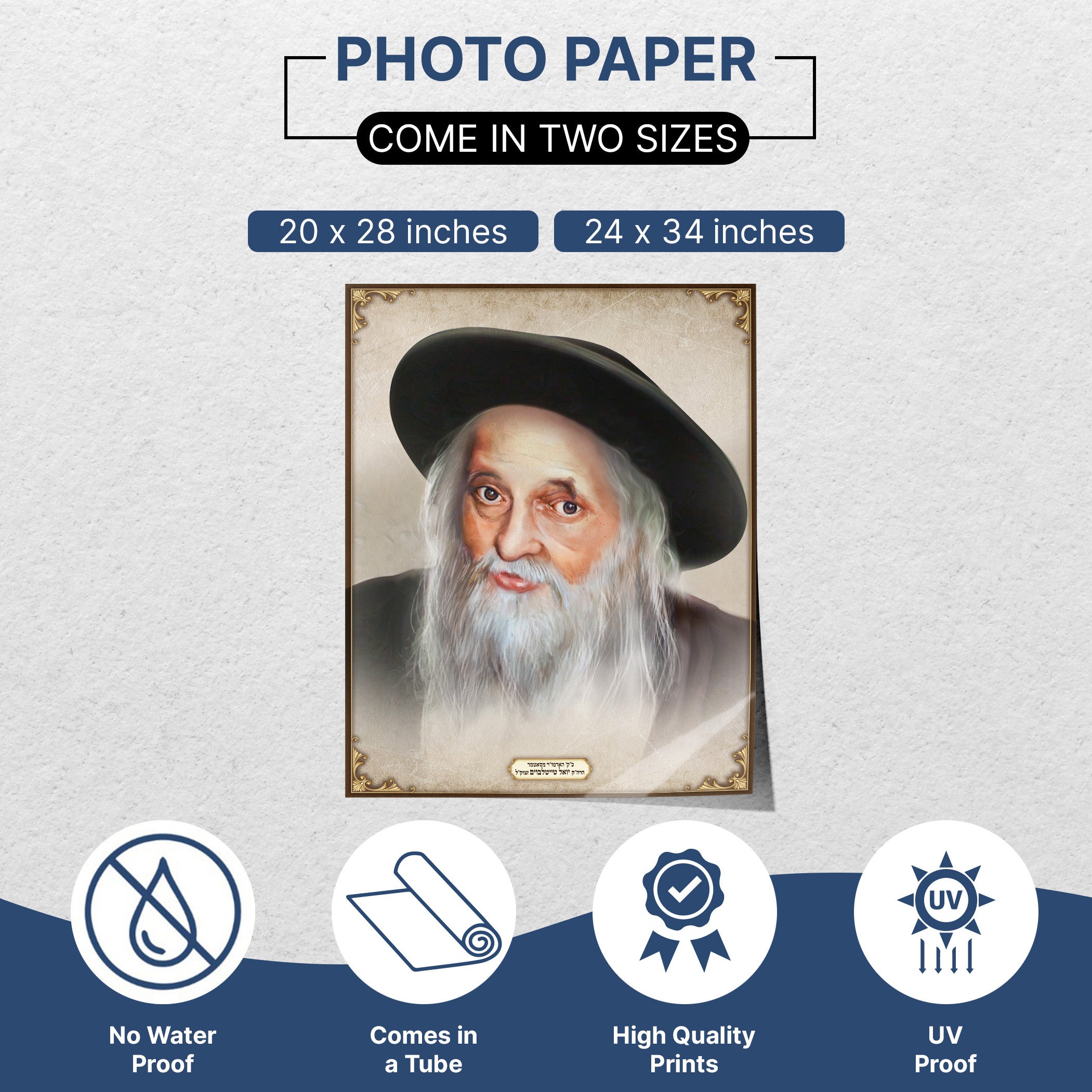 Rabbi Yoel Teitelbaum Wisdom Art - Traditional Sukkot Judaica Poster, featuring the Satmar Rebbe with a hat and long white beard, ideal for Jewish heritage celebration.