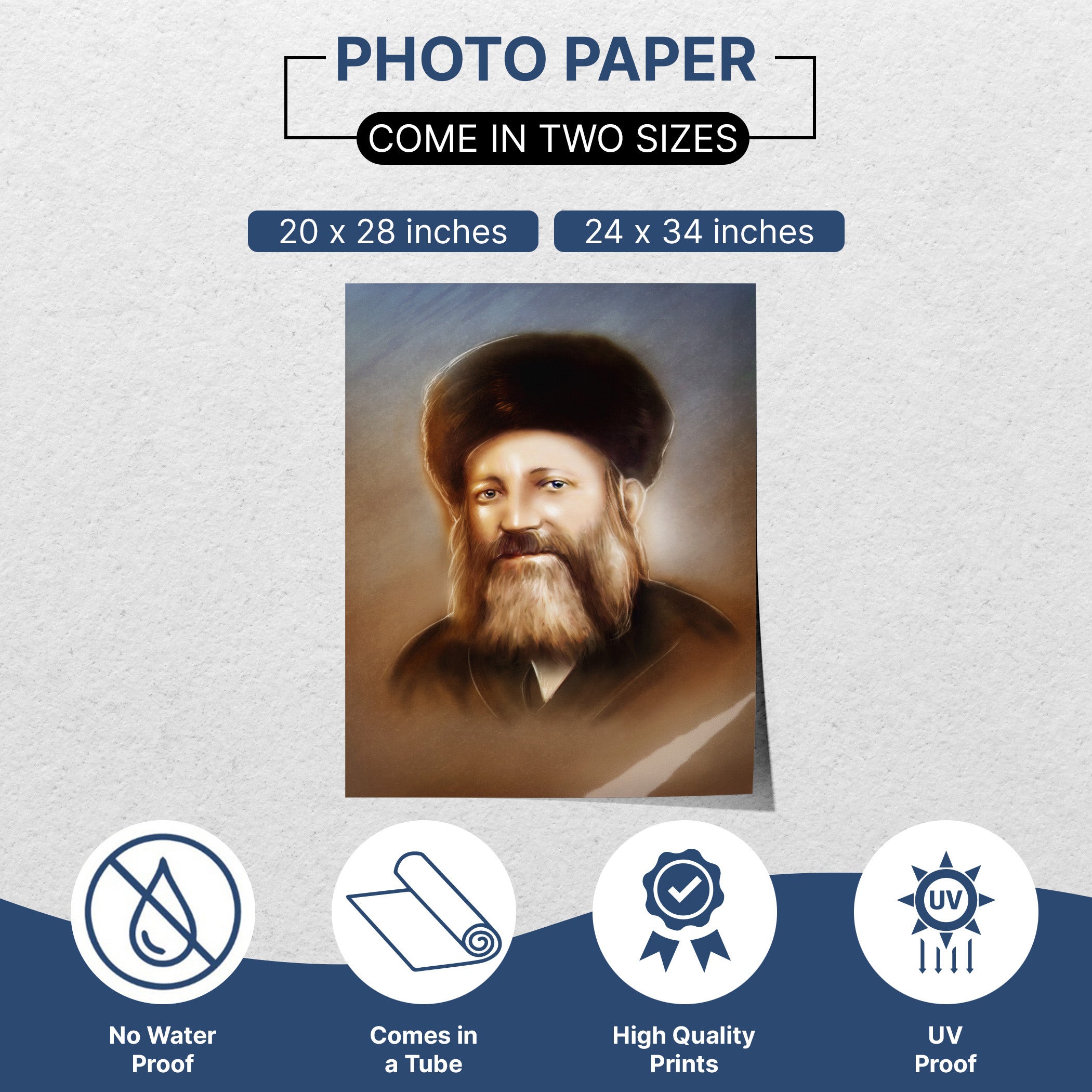 Rabbi Abraham Isaac Kook Portrait - Inspirational Sukkah Art, showcasing the esteemed rabbi with a beard and fur hat, perfect for enhancing Sukkot decor.