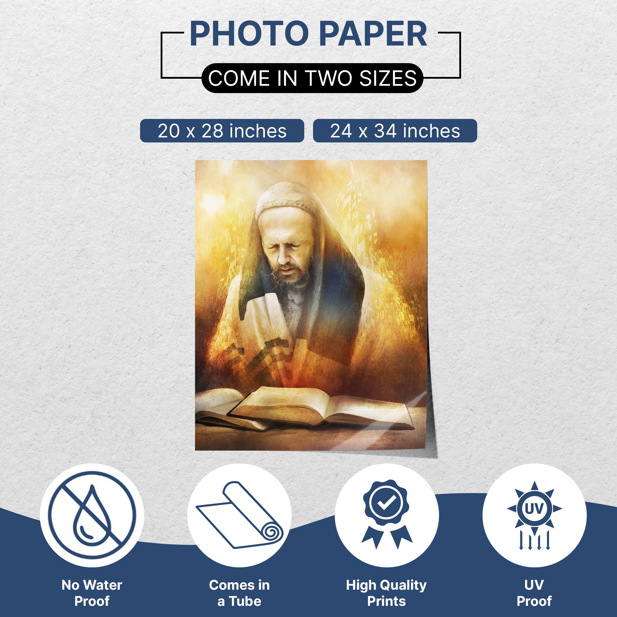 Rabbi Dov Kook Praying - Artistic Poster for Inspirational Sukkah Decor, featuring a bearded man in prayer, capturing spiritual depth and reverence.