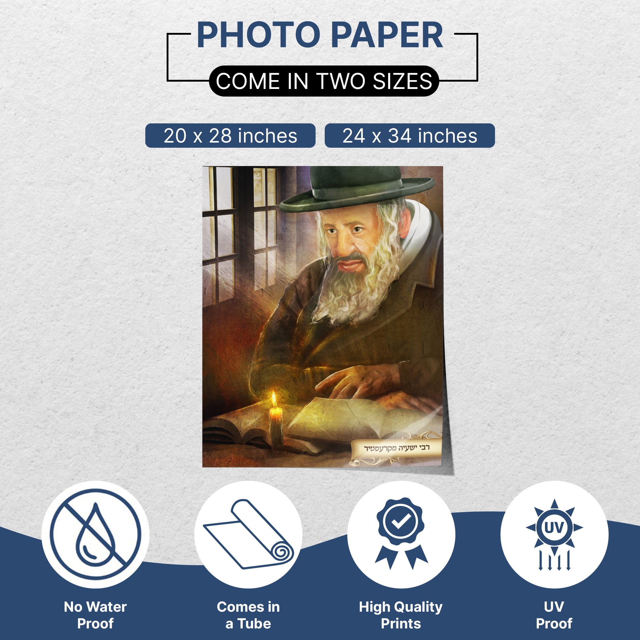 Kerestirer Rebbe Portrait Poster featuring a bearded man reading a book, capturing Jewish spiritual leadership for contemplative spaces.