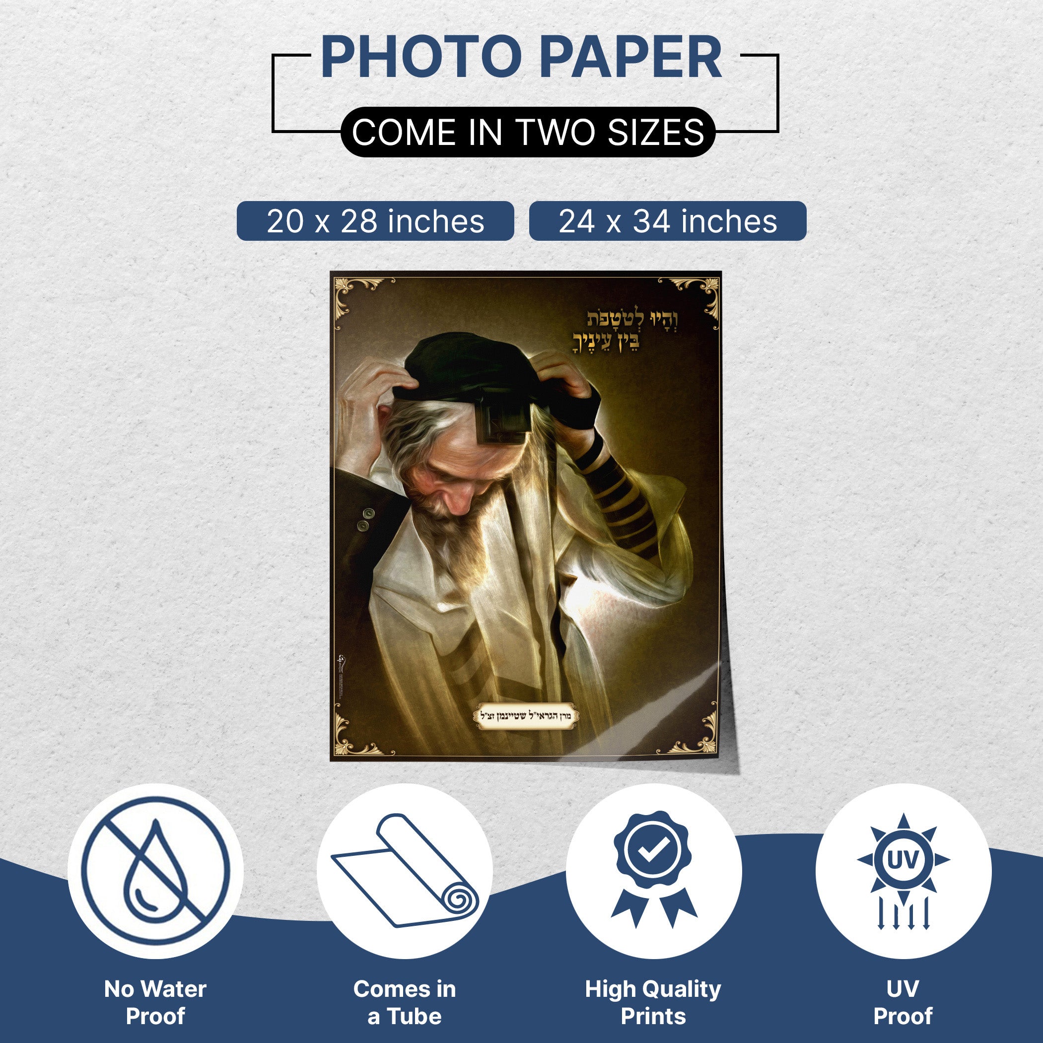 Rabbi Shteinman and Tefillin - Moment of Devotion Sukkot Poster, depicting Rabbi Shteinman in prayer, suitable for enhancing spiritual Sukkot decorations.