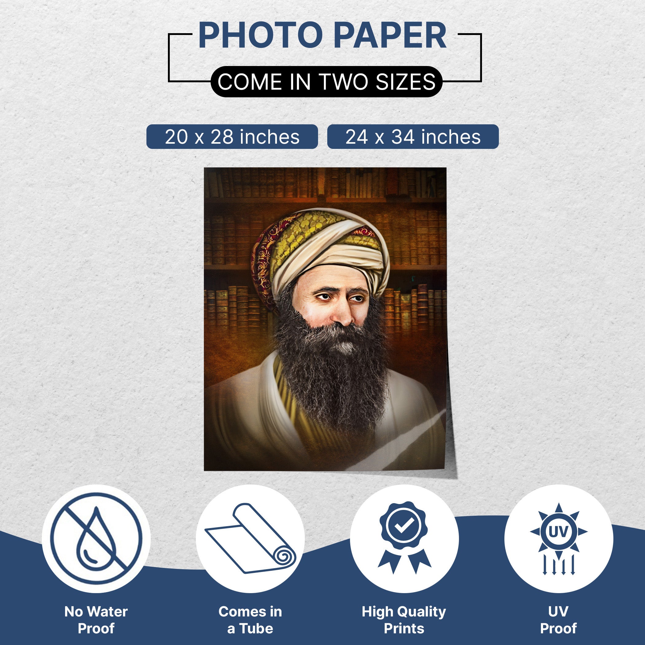 Rabbi Yosef Chaim's Legacy - Third Edition Sukkot Portrait: Artistic depiction of Rabbi with a beard and turban, ideal for enhancing Sukkah decor.