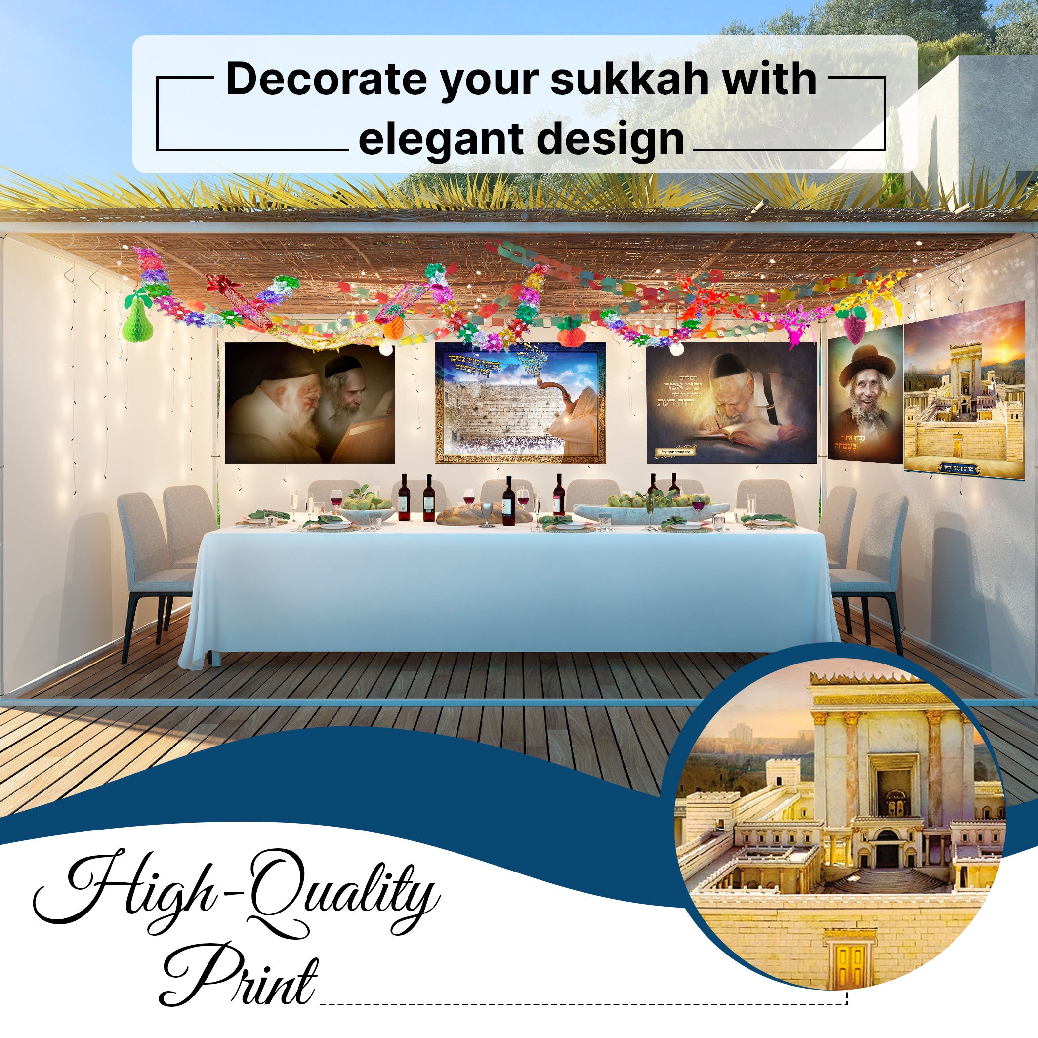 Rabbis Kanyevsky & Shteinman Sukkah Poster: Inspirational portrait for Sukkot decor, depicting Torah learning, available in various durable finishes for spiritual ambiance.