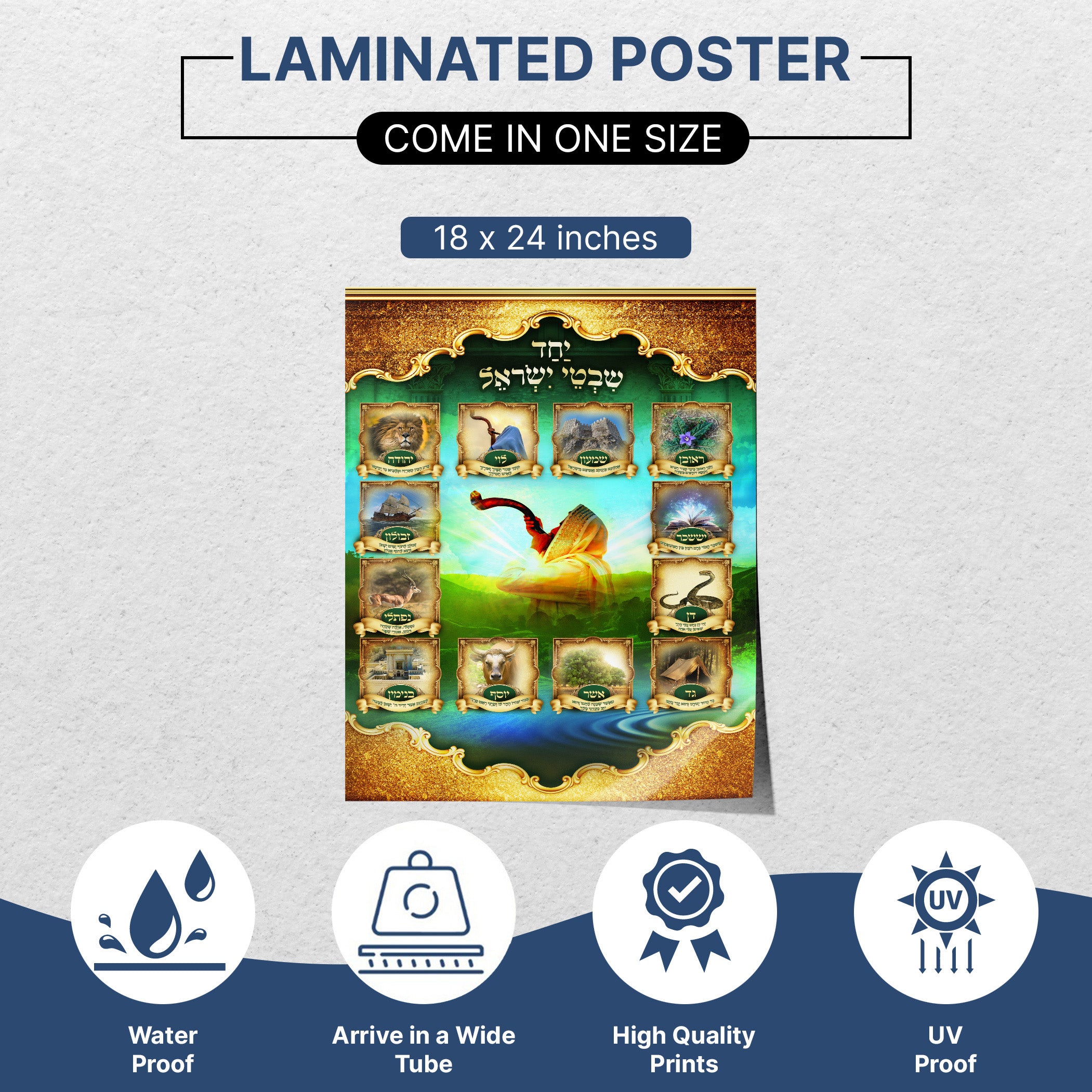 Twelve Tribes of Israel Emblem Poster - Heritage-Inspired Sukkah Art, displaying the unique tribal emblems, perfect for enriching Sukkah decor with historical and cultural significance.