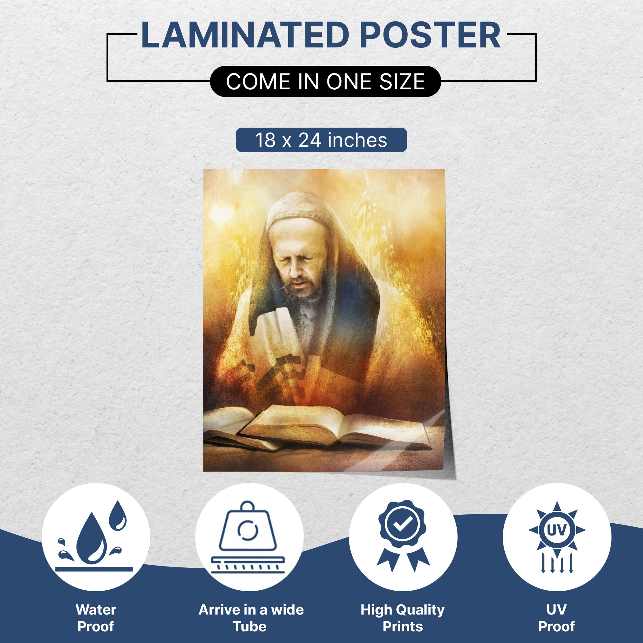 Rabbi Dov Kook Praying - Artistic Poster for Inspirational Sukkah Decor, depicting Rabbi Dov Kook in prayer, ideal for enhancing spiritual ambiance in your Sukkah.