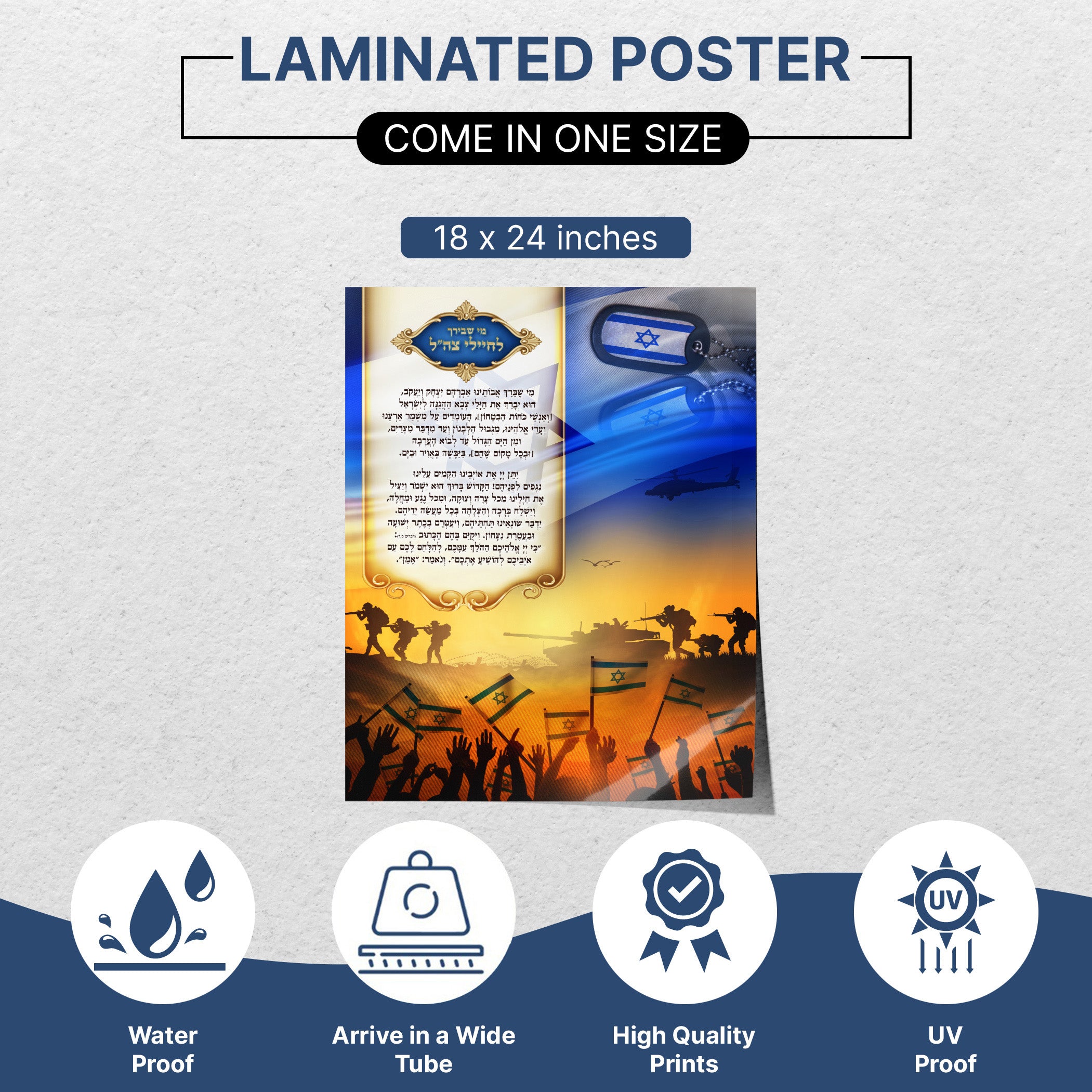 Prayer for IDF Soldiers Poster - Inspiring Sukkah Decor featuring military imagery and supportive symbols, reflecting solidarity and respect for IDF soldiers.