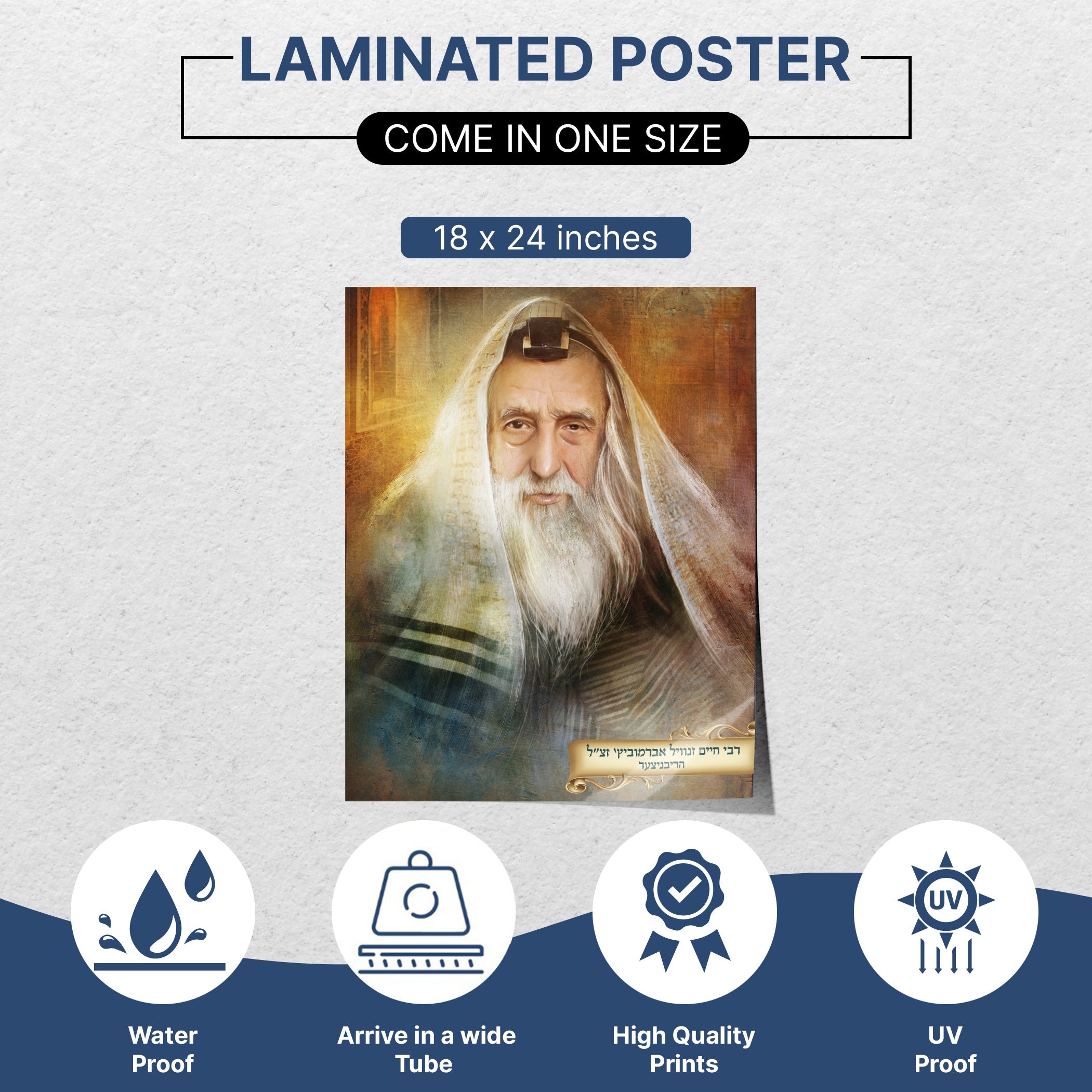 Ribnitzer Rebbe's Spiritual Essence - Second Edition Sukkot Poster, depicting the bearded Rebbe, ideal for enhancing sukkah decor with spiritual depth from Ben Ari Art Gallery.