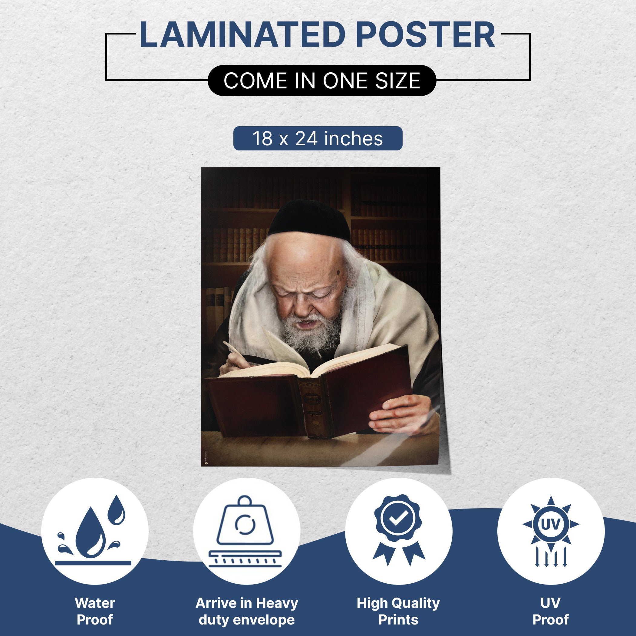 Rabbi Eliashiv Torah Study Poster - Revered Scholar Artwork, depicting Rabbi Eliashiv deeply engaged in Torah study, ideal for enriching your Sukkah with artistic and spiritual inspiration.