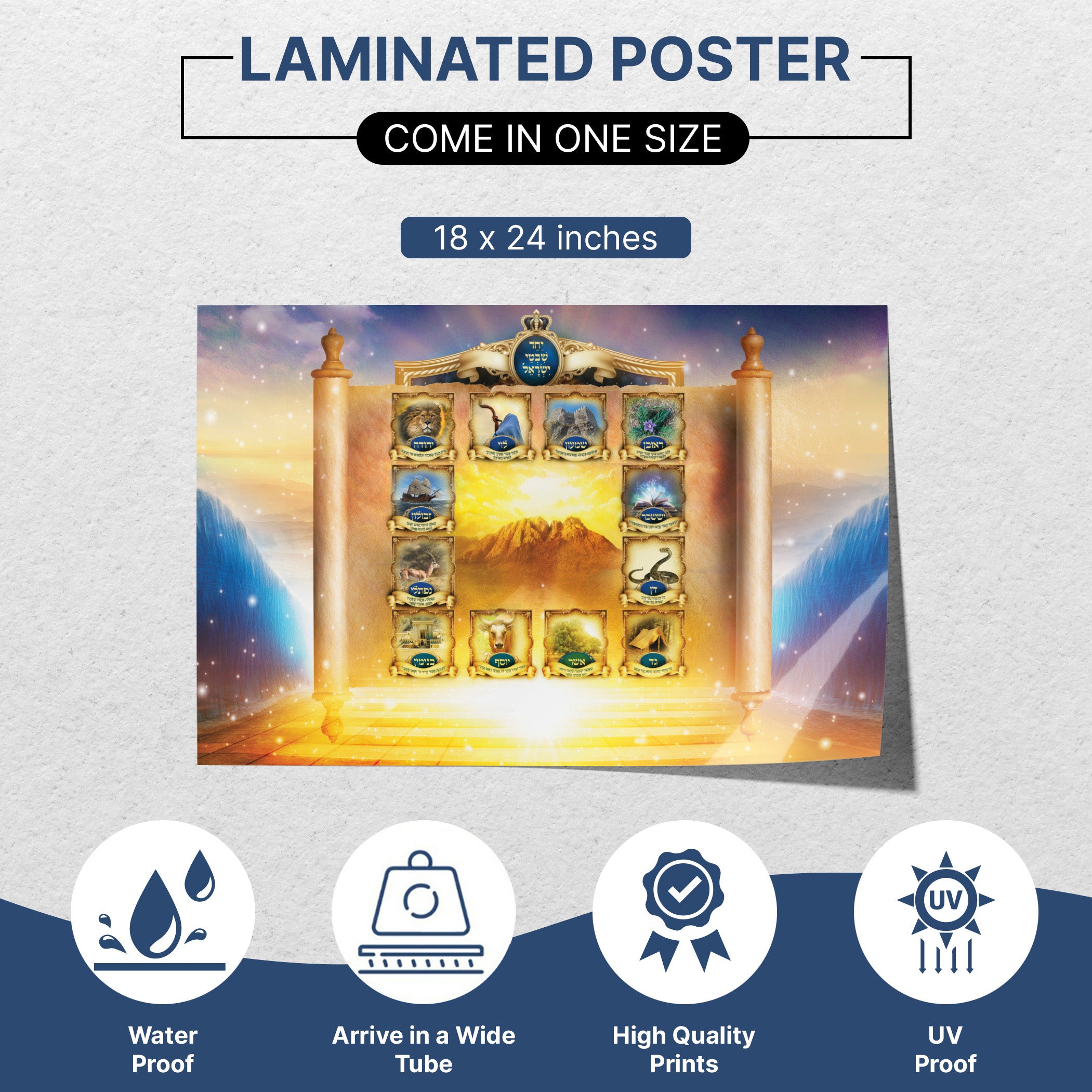 Twelve Tribes of Israel - Heritage Exploration, Second Edition Sukkot Poster featuring artistic representations and symbols of the tribes, enhancing Jewish heritage appreciation.