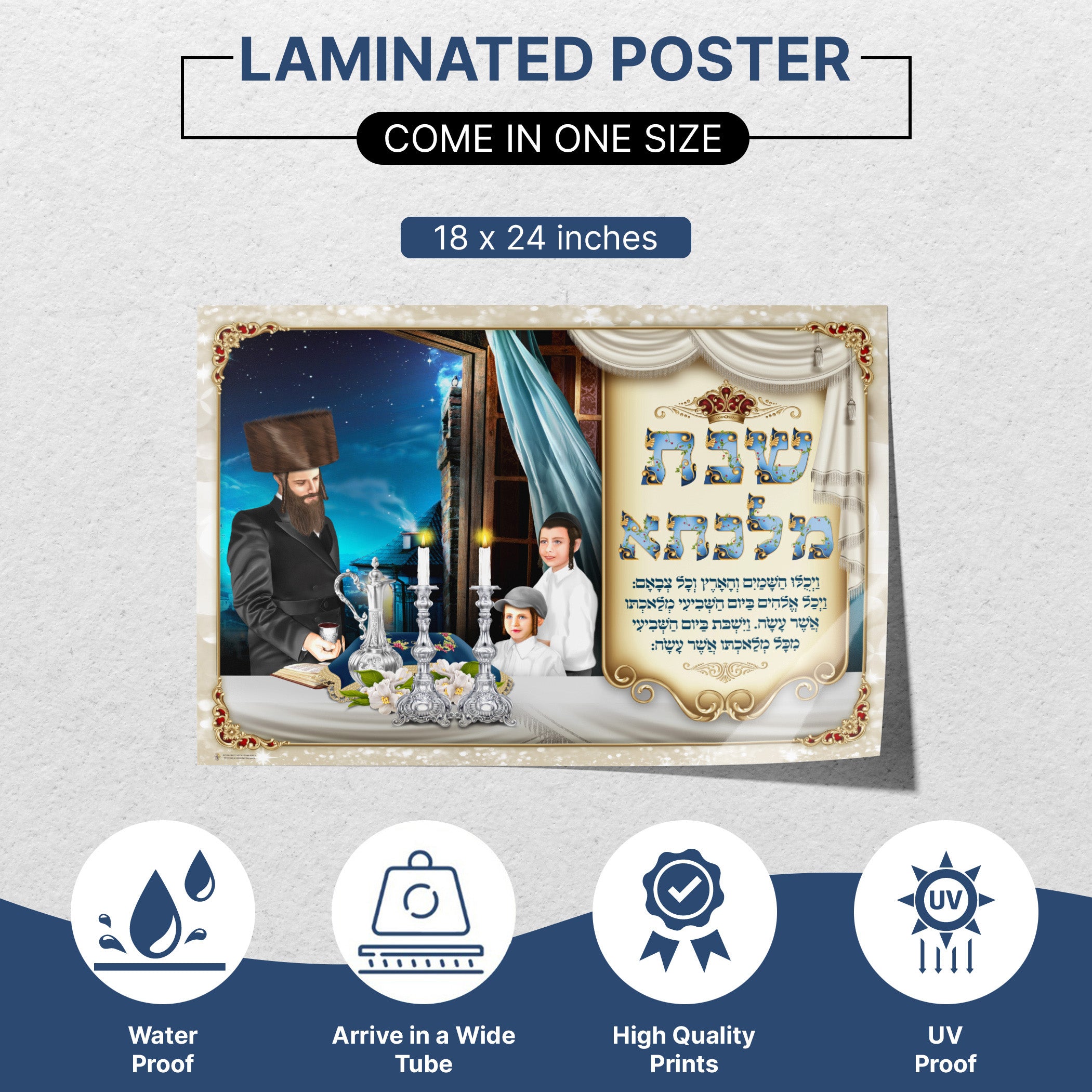 Chasidic Family Lighting Shabbat Candles Poster - Heartwarming Sukkah Art: A serene depiction of a family lighting candles, ideal for enhancing Jewish tradition at home.