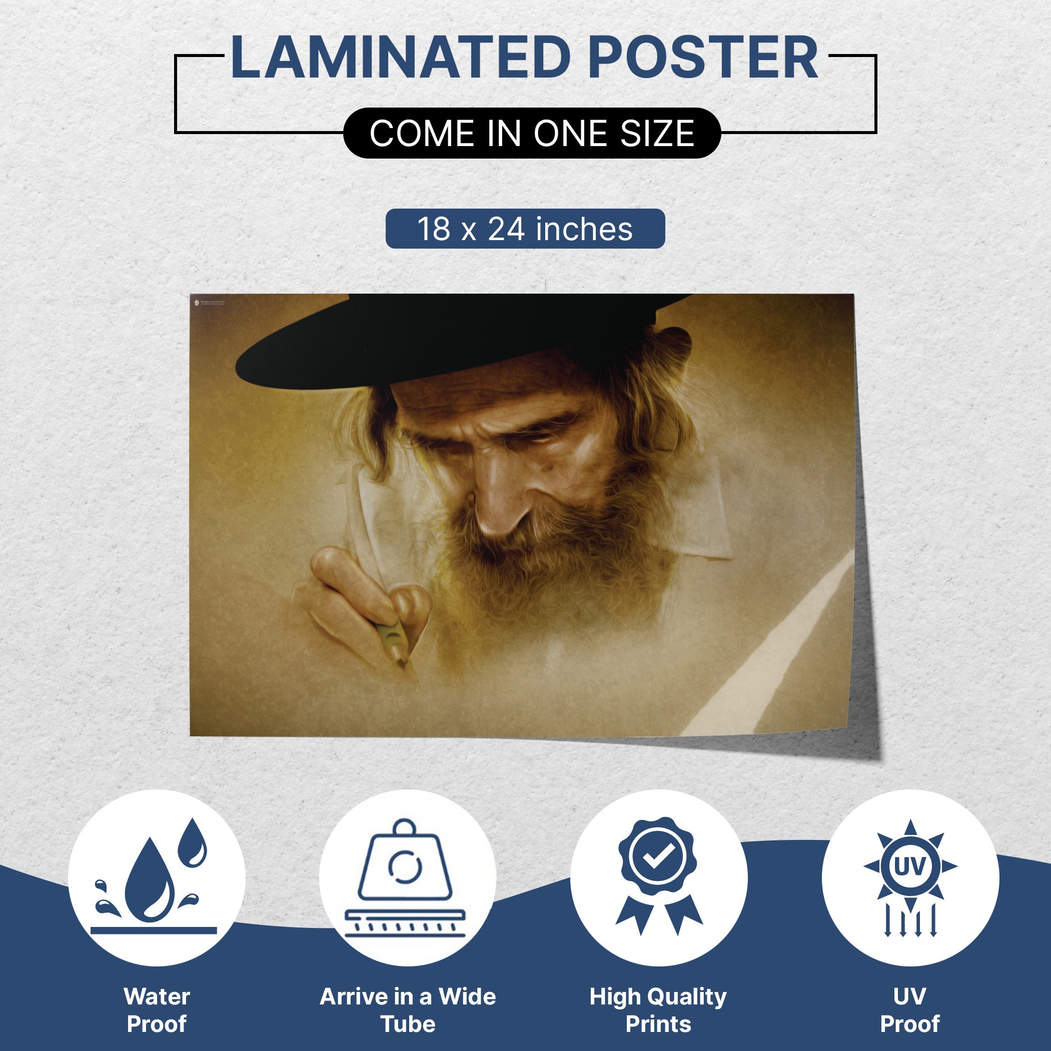 Rabbi Shteinman's Torah Dedication - Sukkot Portrait Poster, capturing Rabbi Shteinman writing a Torah scroll, symbolizing devotion to Jewish tradition. Ideal for enhancing sukkah decor.