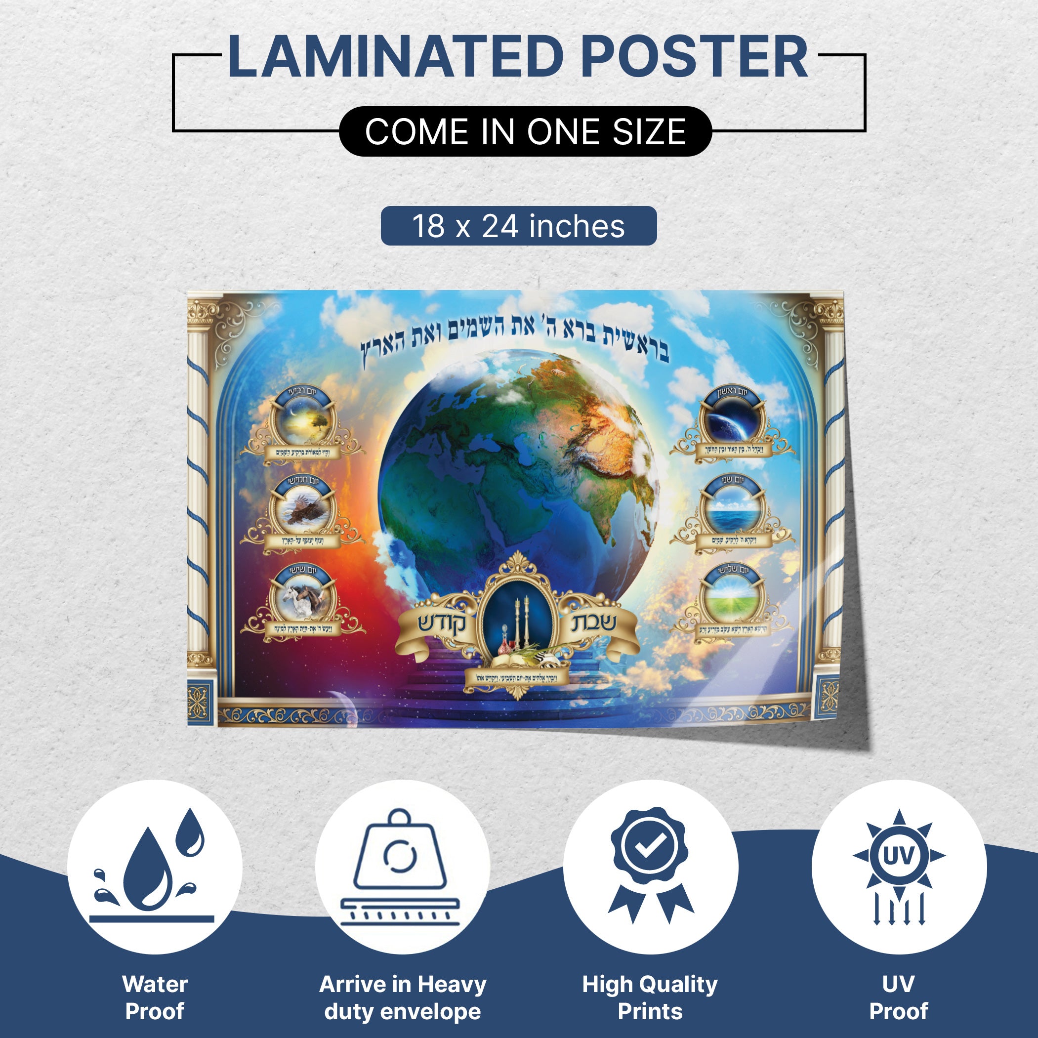 Genesis Reimagined - Seven Days of Creation, Second Edition poster for Sukkot, featuring artistic depictions of creation days, ideal for enhancing sukkah decor.