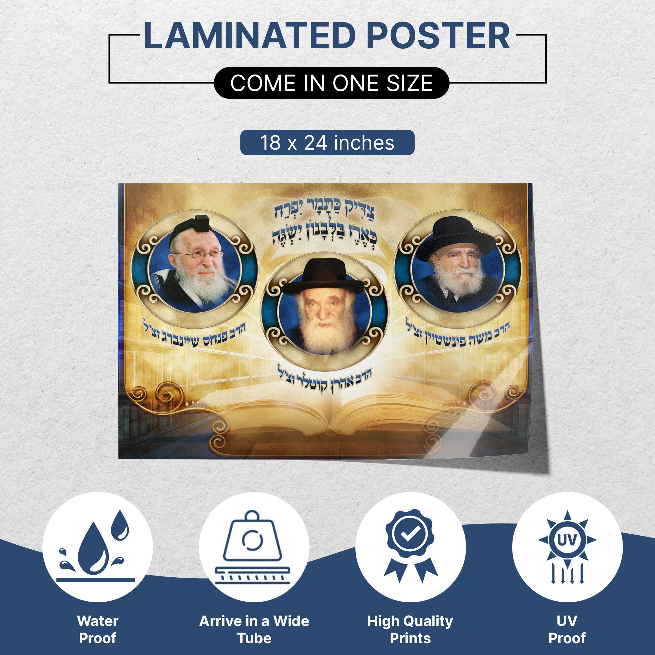 Torah Giants: Rav Moshe Feinstein, Rav Aharon Kotler, and Rav Scheinberg - Sukkot Tribute Poster featuring portraits of the esteemed rabbis, ideal for Sukkah decor.