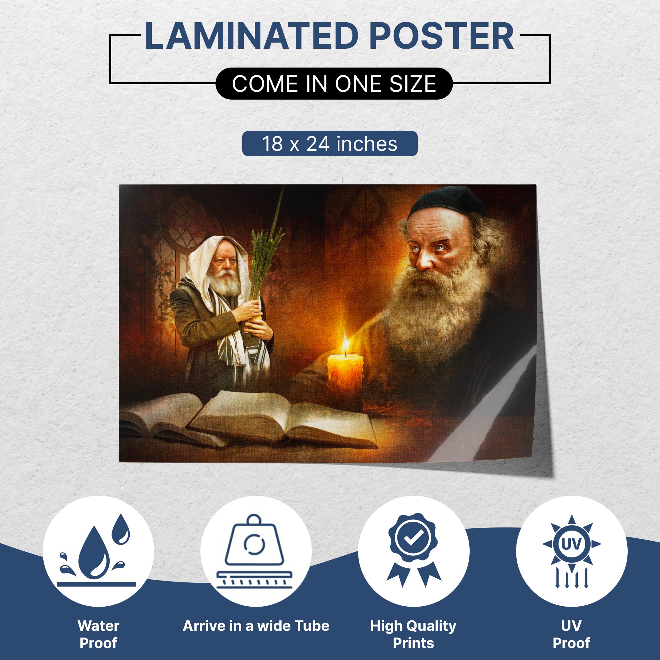 Laminated Lubavitch Rebbe Sukkot poster featuring Baal HaTanya, ideal sukkah decoration and holiday wall art.